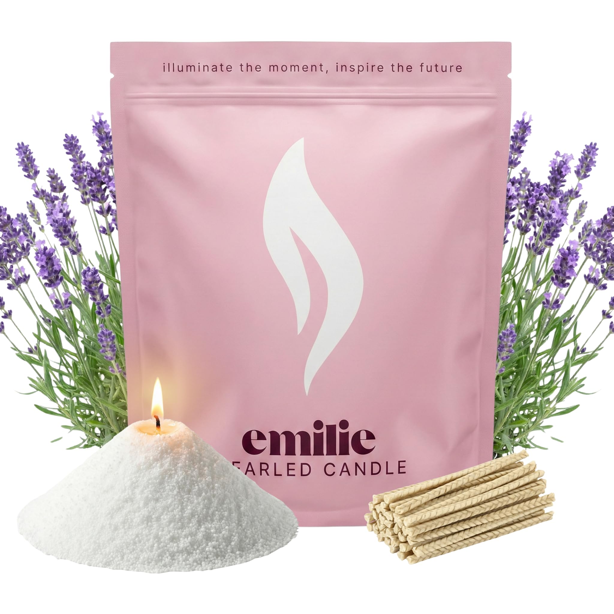 Emilie Pearled Candle® 1kg Refillable Wax Pearls – Lavender Scented Candle for Any Container – Self-Extinguishing, Plant-Based, Reusable – 50 Cotton Wicks, 200h Burn (White Natural)