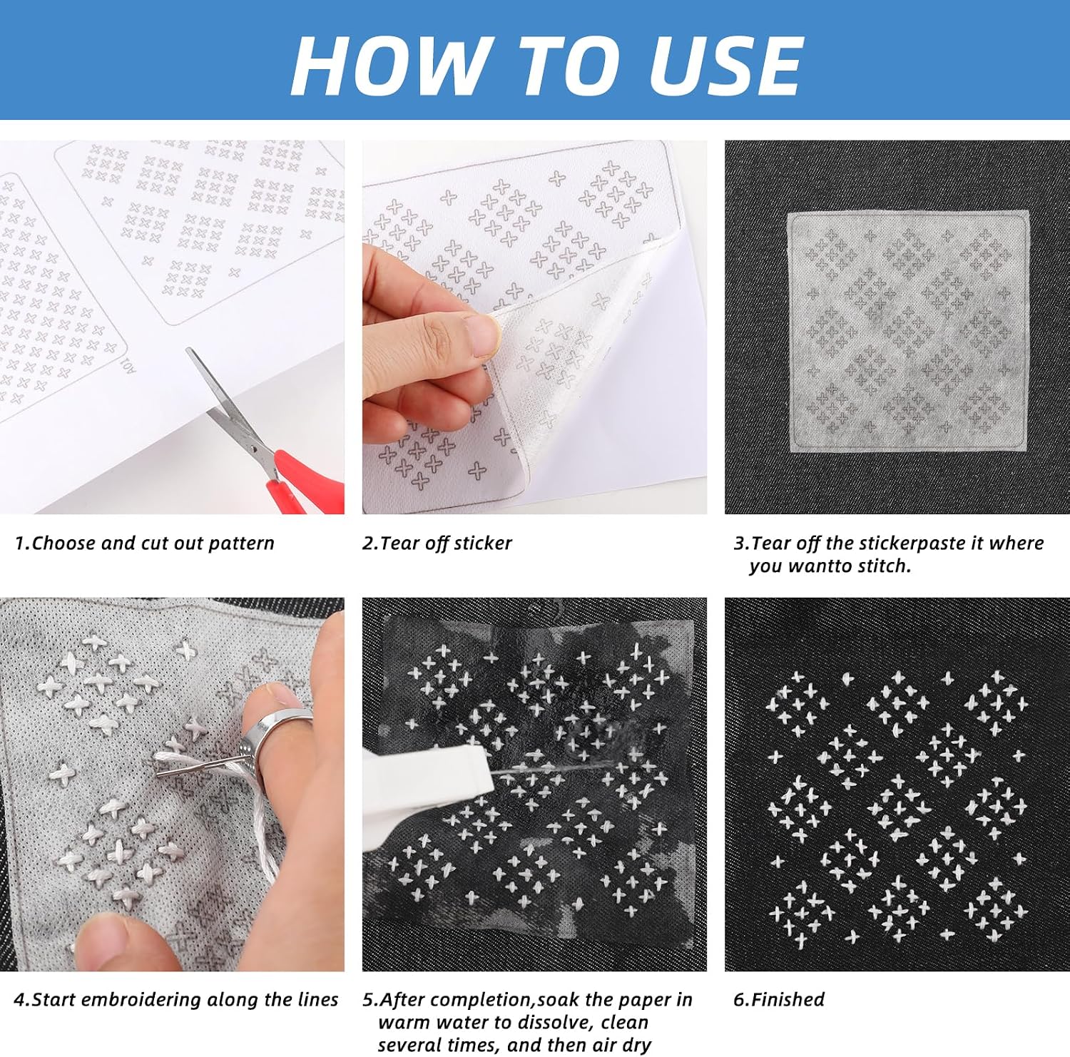 ARPOVIST 27Pcs Sashiko Kit, Sashiko Needles and Thimble, Water Soluble Embroidery Kit, Japanese Embroidery Kit with Sashiko Thread Kit for Beginners Hand Quilting and Mending on Denim Fabric