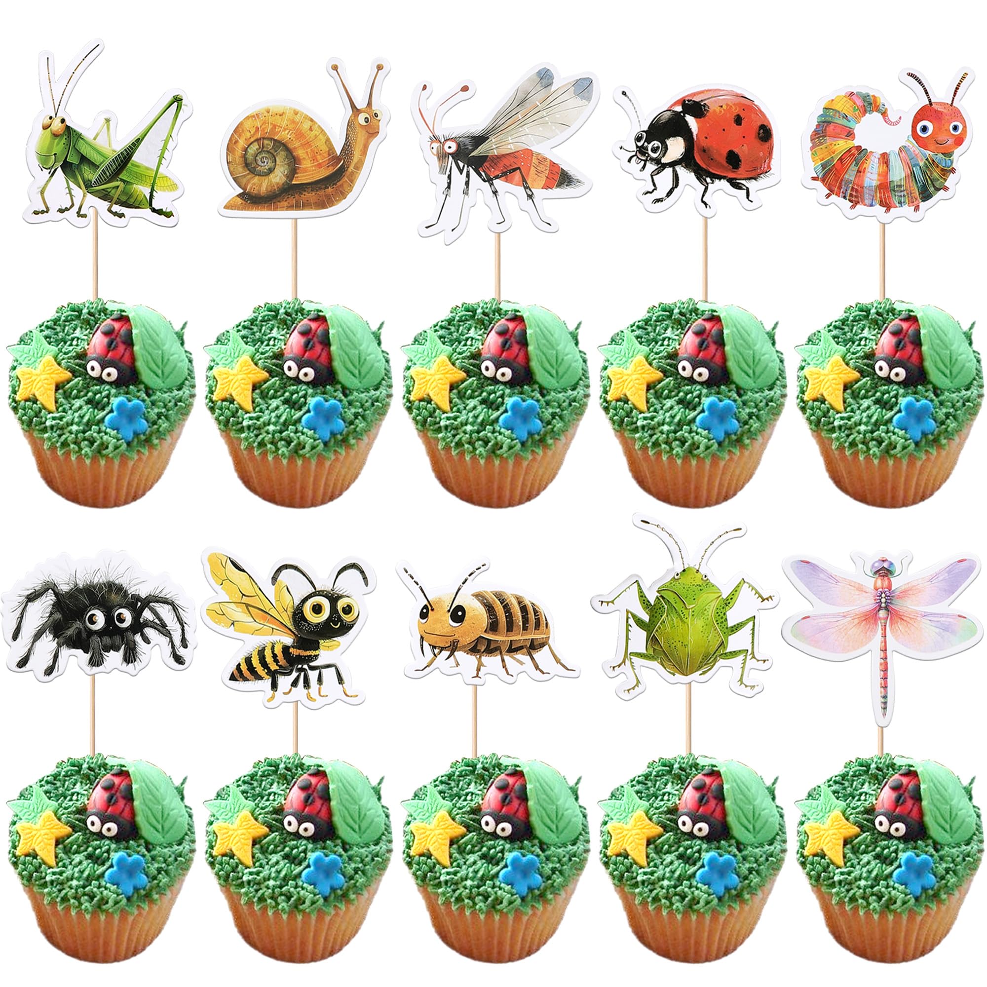 40 Stück Insekten Cupcake Toppers Natur Insekt Kuchen Deko Marienkäfer Tortendeko Bienen Raupe Cupcake Dekorationen für Insekt Thema Baby Dusche Kinder Geburtstag Party Kuchen Dekorationen