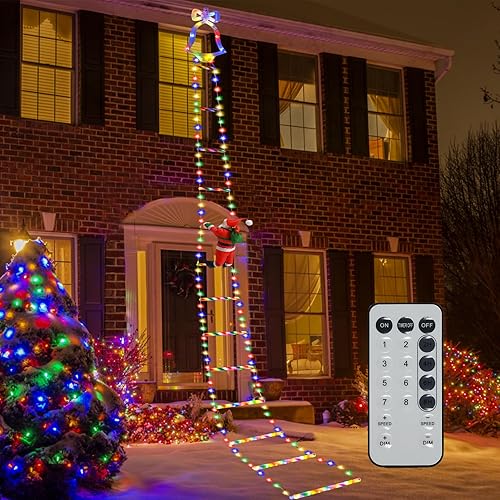 Neragron Luces de escalera de Navidad de 10 pies, 8 modos de luz LED de Navidad con Papá Noel, luces colgantes de escalera de escalada de Papá Noel,