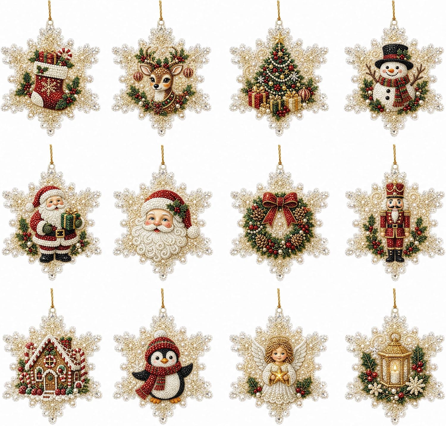 12-Piece Acrylic Christmas Ornaments DIY Pearl Diamond Art Kit for Adults