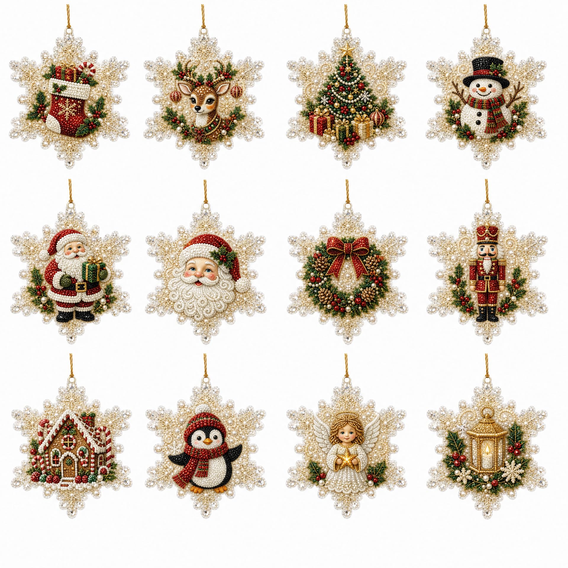 DualBlades 12pcs Diamond Art Christmas Ornaments, DIY Pearl Diamond Art Kits for Adults Hanging Pendant Style Pearl Art Kits for Adults Christmas Decor Craft (Style Q) — image 1
