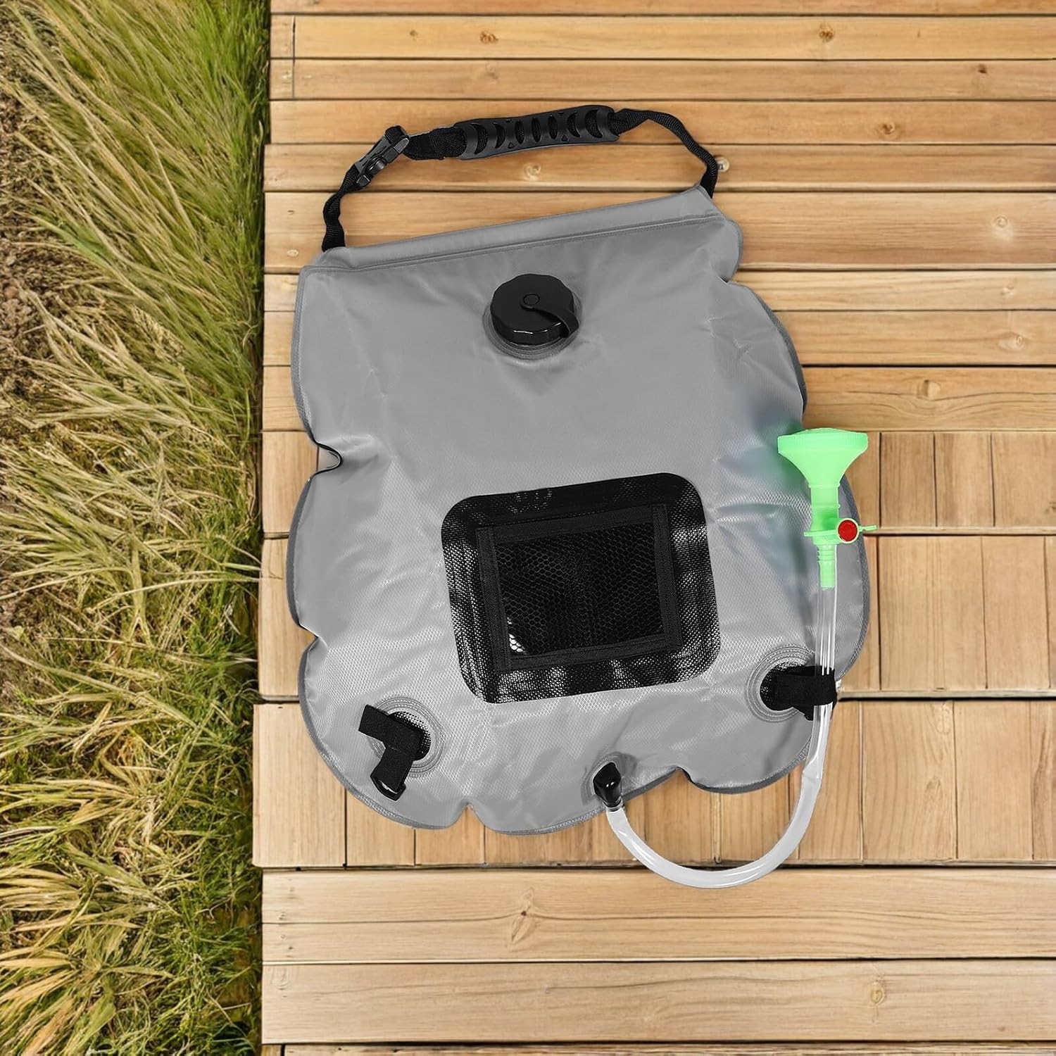 20l Solar Heated Outdoor Camping Shower Bag with Removable Hose and Switchable Shower Head, Portable Gray Water Bag for Hiking, Beach, Travel, and Personal Hygiene