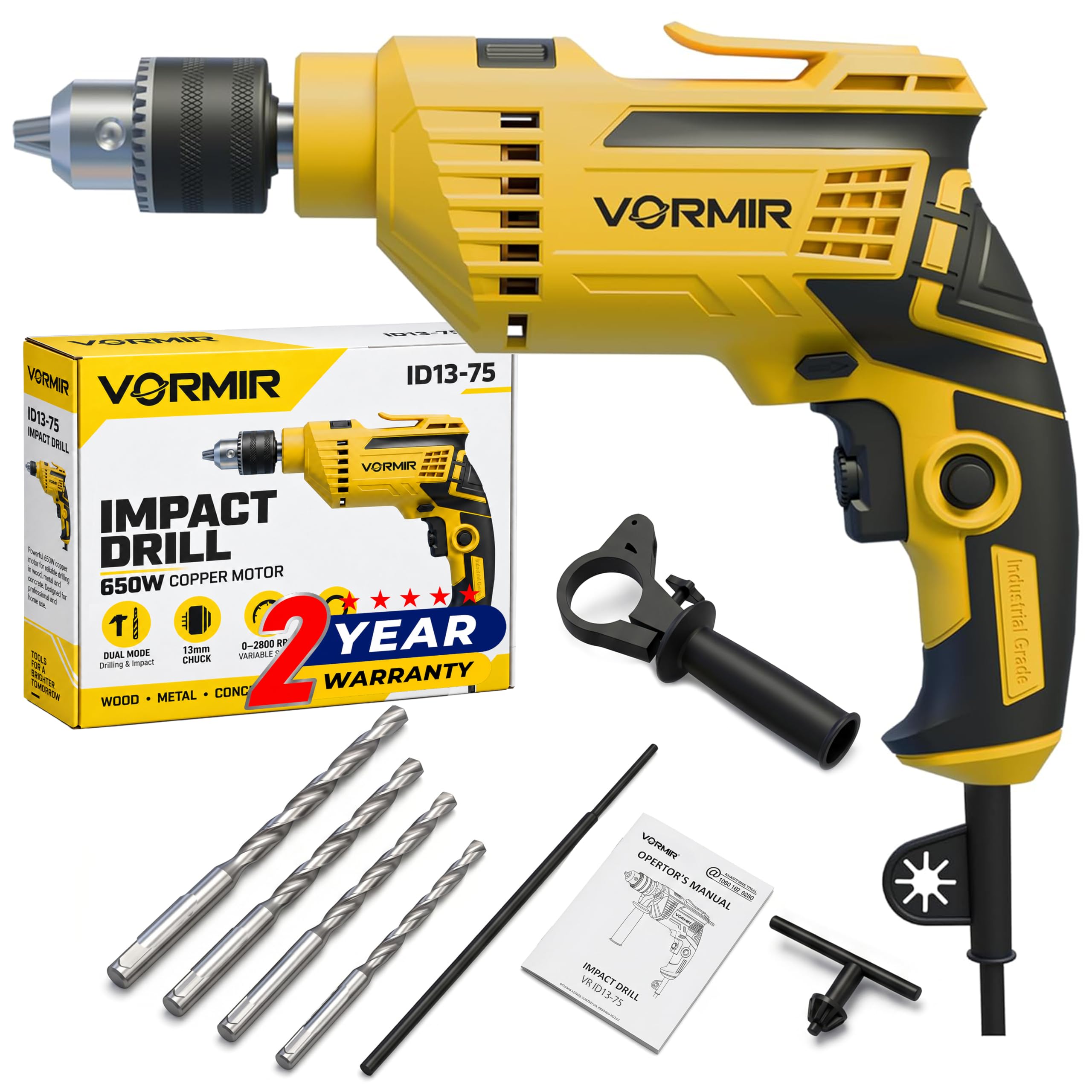 IBELL VORMIR ID13-75 Impact Drill | 650W Motor | Dual Mode (Drilling & Impact) | 13mm Chuck | 0–2800 RPM Variable Speed | Forward/Reverse | Copper Armature | 2-Year Warranty - Image 1