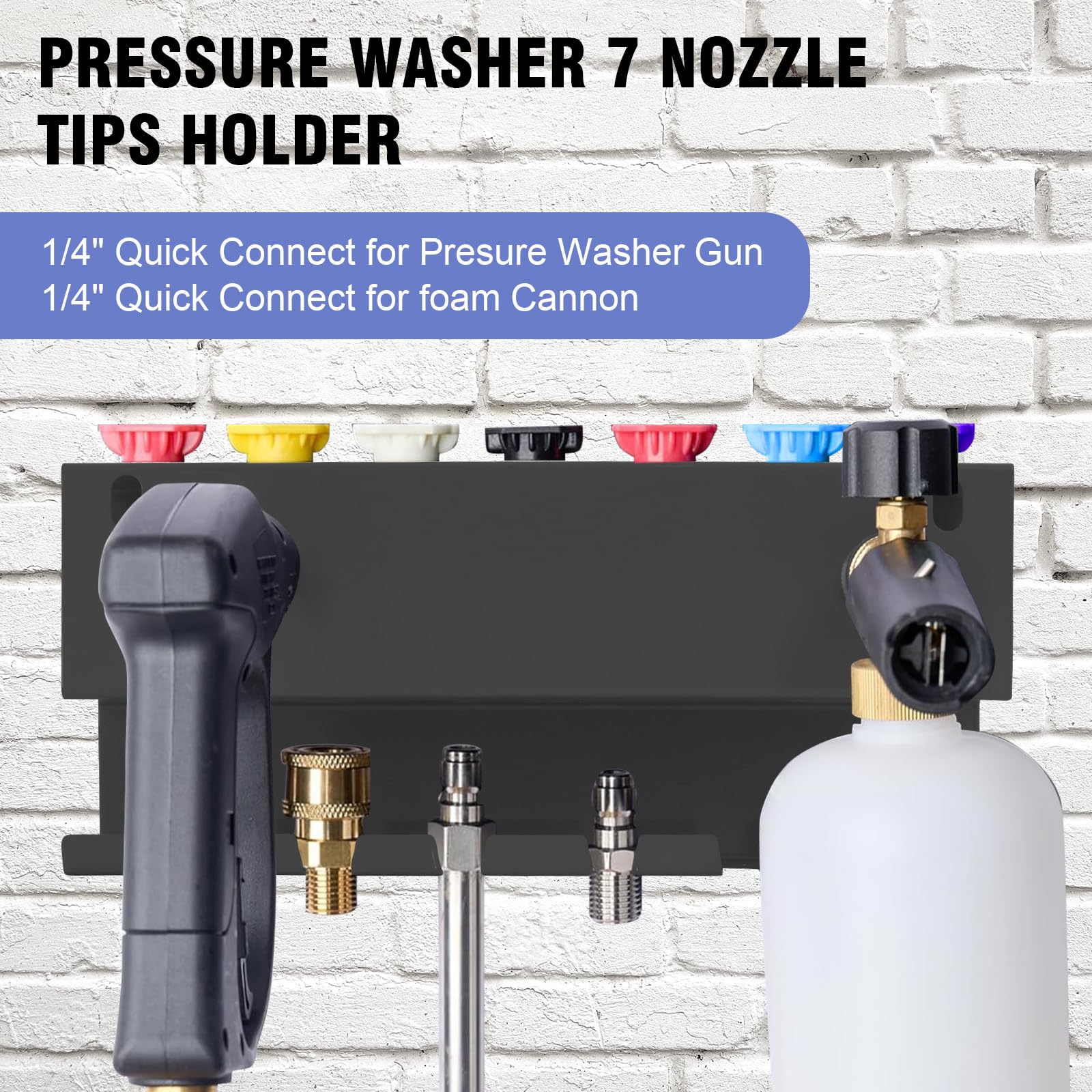 Soporte de pared resistente para pistola de lavado a presión y cañón de espuma, duradero, ahorra espacio, fácil instalación para almacenamiento organizado, color negro