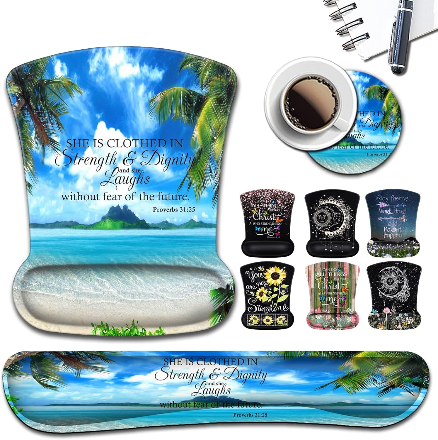 Ergonomic Mouse Pad with Gel Wrist Rest Support, Gaming Mouse Pad with Cloth, Non-Slip PU Base for Computer, Home, Office, Memory Foam Keyboard Wrist Rest Support, Hummingbird Watercolor Flower