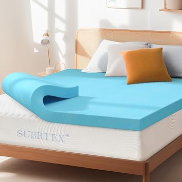 Subrtex Queen Memory Foam Mattress Topper, 4 Inch Gel-Infused Memory Foam Topper, Gel-Infused Memory Foam Topper for Side Stomach Sleepers, CertiPUR-US Certified