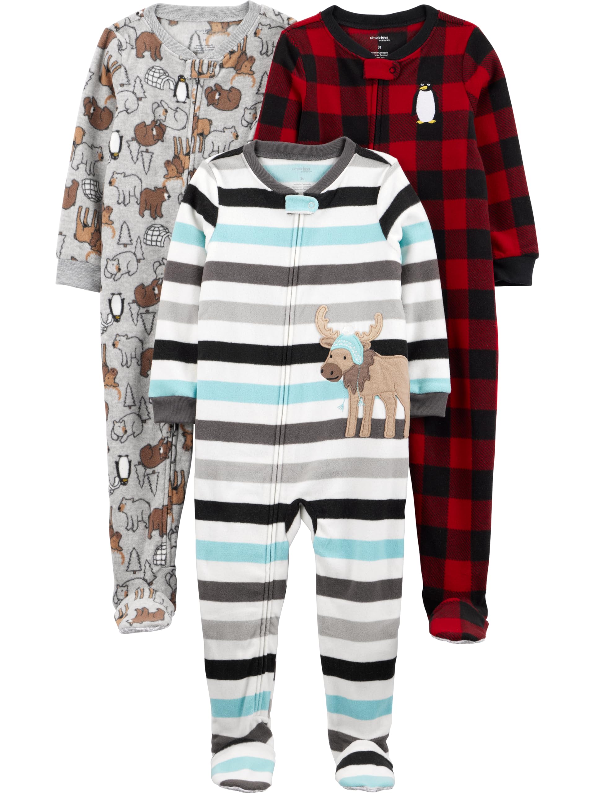 Simple Joys by Carter's Toddlers and Baby Boys' Loose-Fit Flame Resistant Fleece Footed Pajamas, Pack of 3