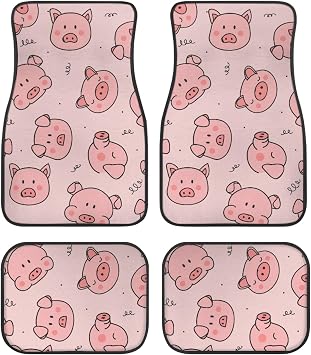 4PC Set of Carpet Car Floor Mats for Auto Van Truck SUV, Pink Pig Automotive Floor Mats for Women