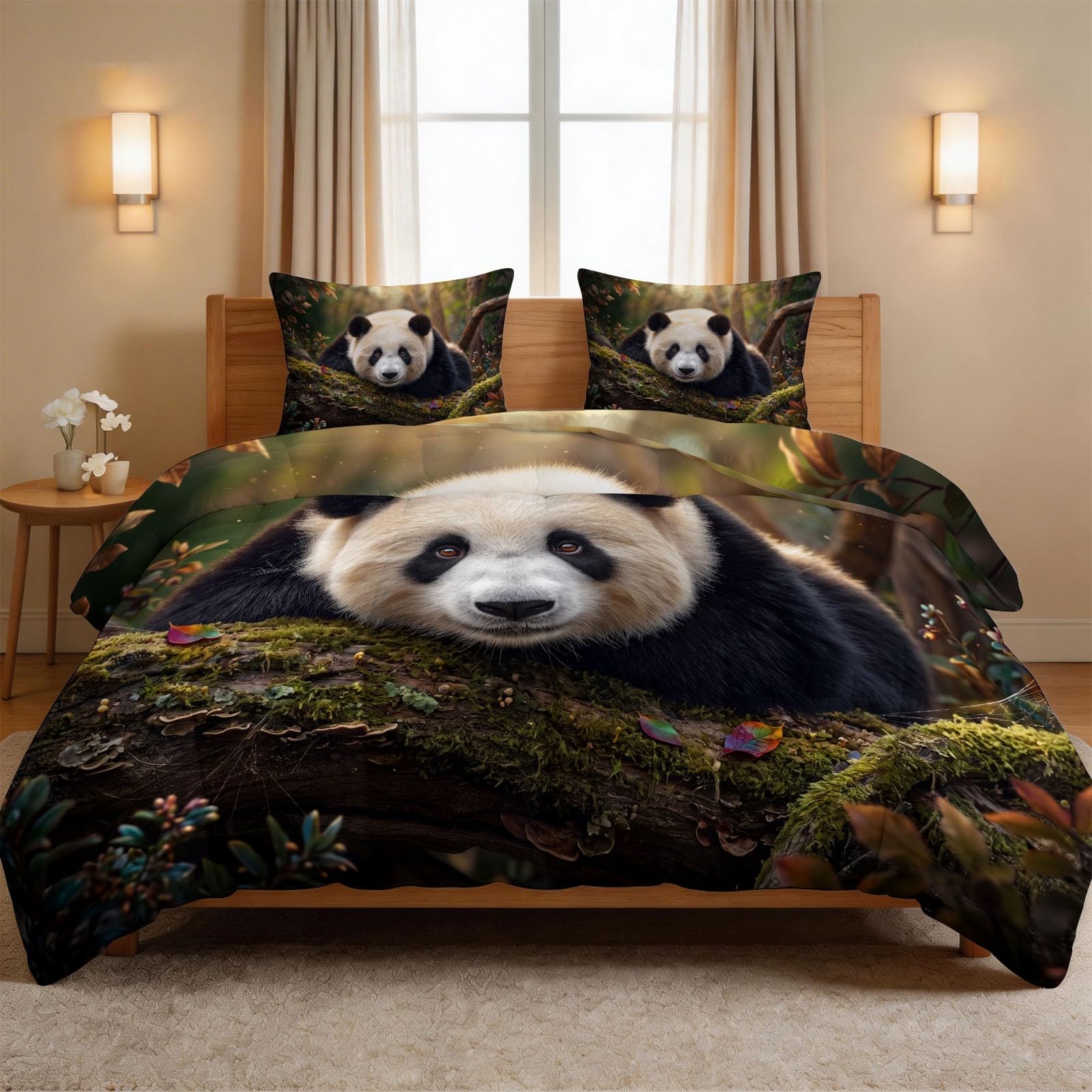 Couette réversible sans housse 220x240 avec édredon panda et 2 taies