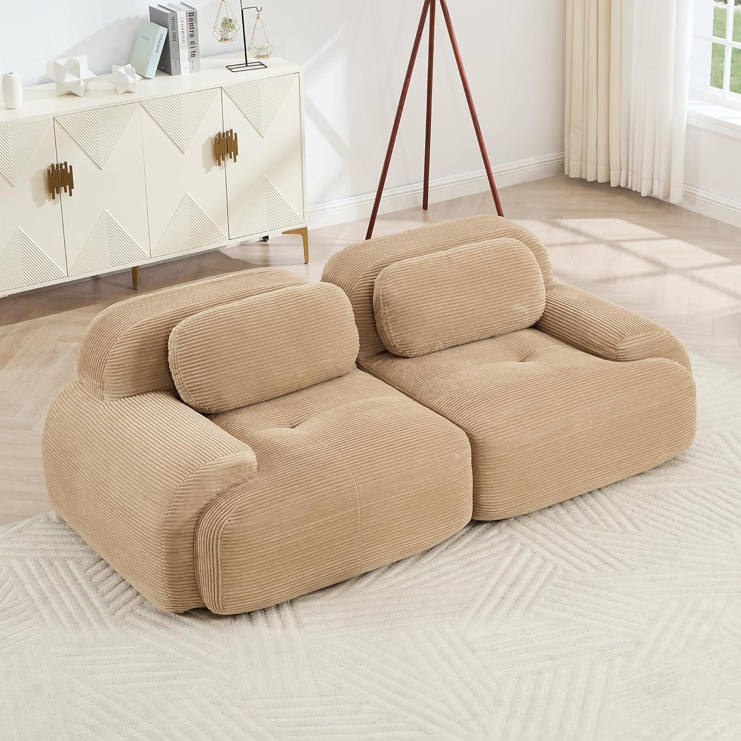 82" Modern Memory Foam Compressed Sofa,2 Seater Large Sectional Couches for Living Room,Pet-Friendly Cloud Modular Sectional Sofa,Corduroy Fabric,Extra Deep Loveseat,No Assembly(Camel)