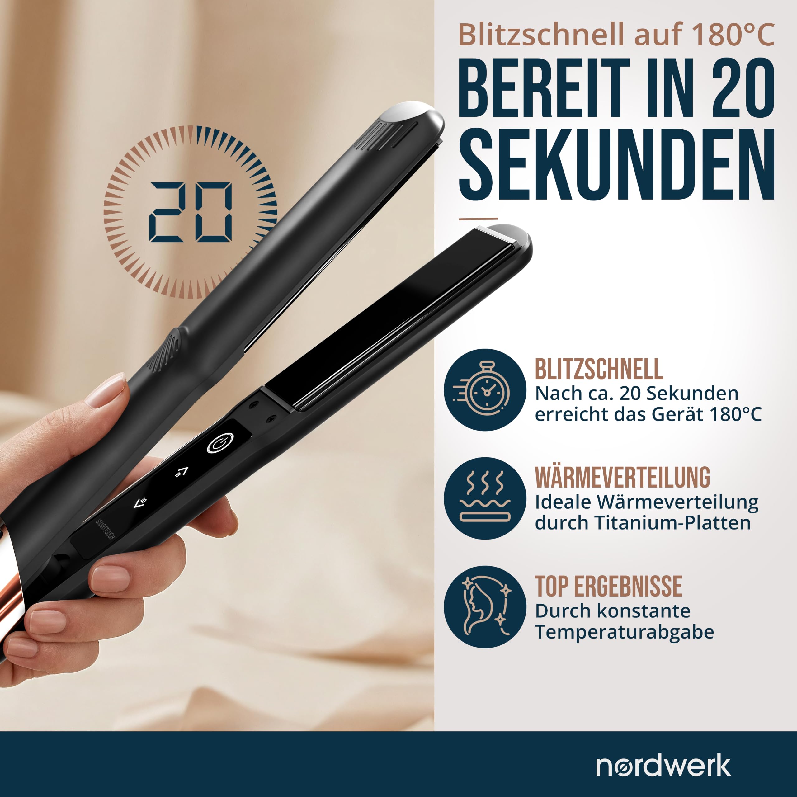 2-in-1 Glätteisen SafeGlide Touch [gegen Frizz & Ziepen] | Haarglätter für Locken und Haare-Glätten mit Titanium-Ionen-Technologie, für dünnes und dickes Haar, inkl. Reise-Beutel