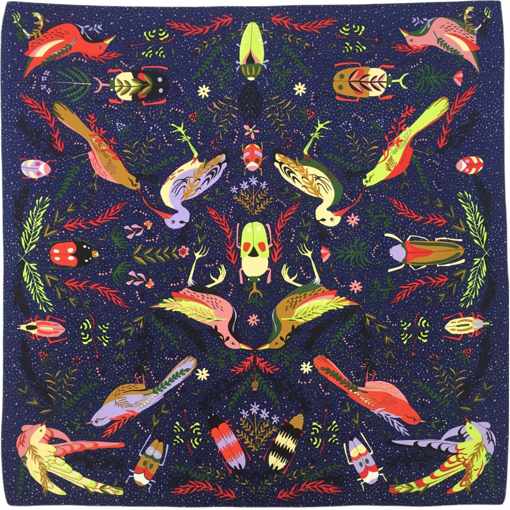 Julunar Silk Like Head Scarf for Women - Satin Large Hair Scarves - 35" Square Silk Hair Wrap for Sleeping with Gift Packed, B006-2 Bird Navy, Large