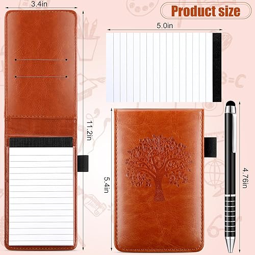 Miniatura 3 de Teling Juego de 8 soportes para bloc de notas de bolsillo, mini soporte de cuero para cuaderno con 50 hojas forradas, bolígrafo de metal y 6 piezas