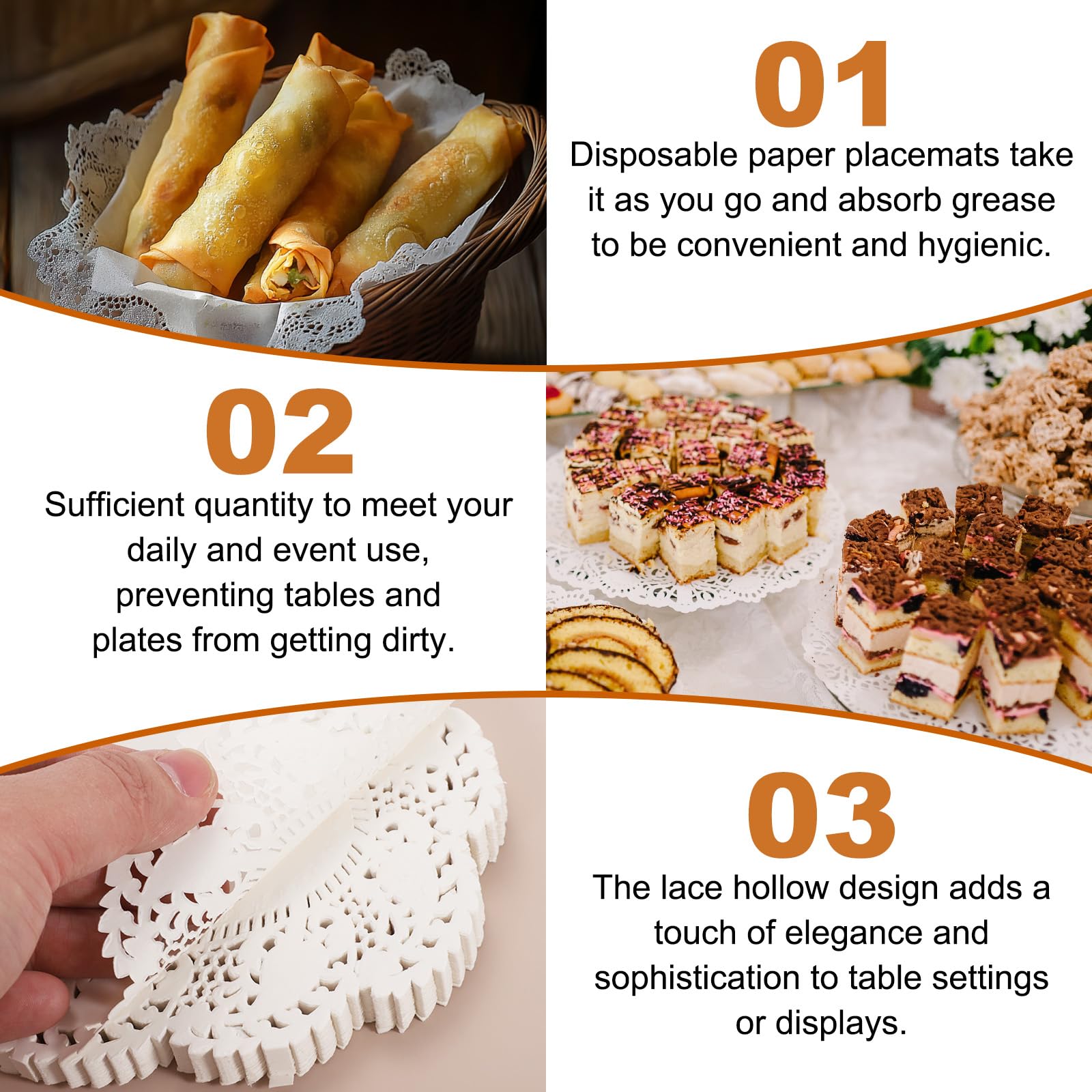 Produktbild von 100 Stück Spitzenpapier-Tischsets – Rechteckig, 19 X 25,5 Cm, Weiß, Einweg, Für Kuchen, Desserts, Hochzeiten & Geburtstage