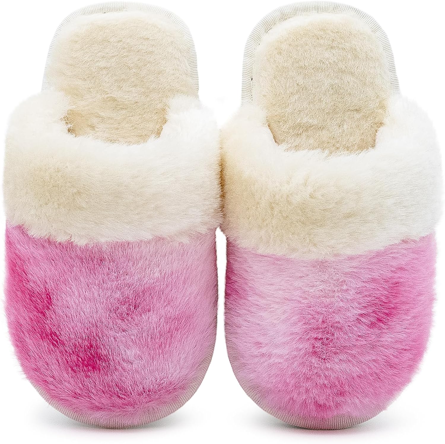 techcity Boys Girls House Fuzzy Slippers Fluffy Furry Memory Foam Indoor Home Bedroom Shoes Color Block Warm Close Toe Fur Slides