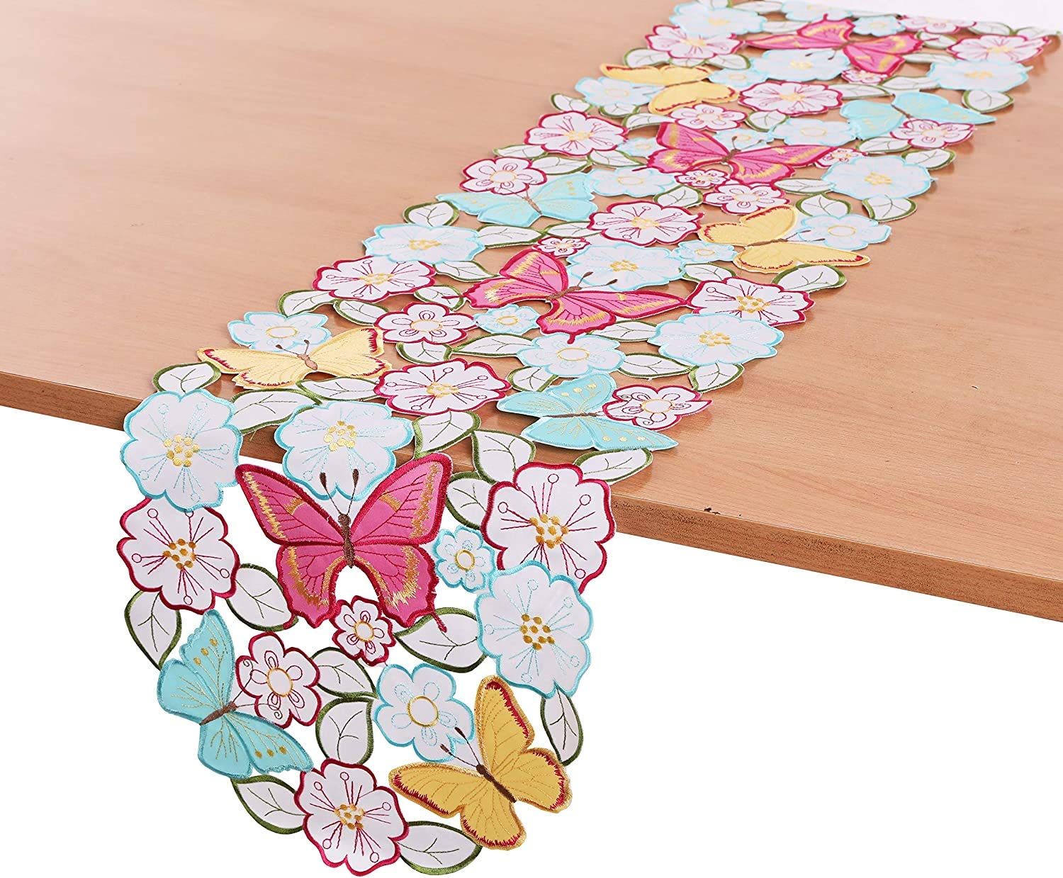 【点もの】蝶と花の刺繍テーブルランナー Amazon｜GRANDDECO 花の刺繍テーブルランナー 13インチx68インチ