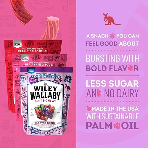 Miniatura 4 de Wiley Wallaby Regaliz de 10 Onzas Rojo Clásico, Sandía y Bayas Explosivas Estilo Australiano Gourmet Suave y Masticable Paquete Variado de Dulces de