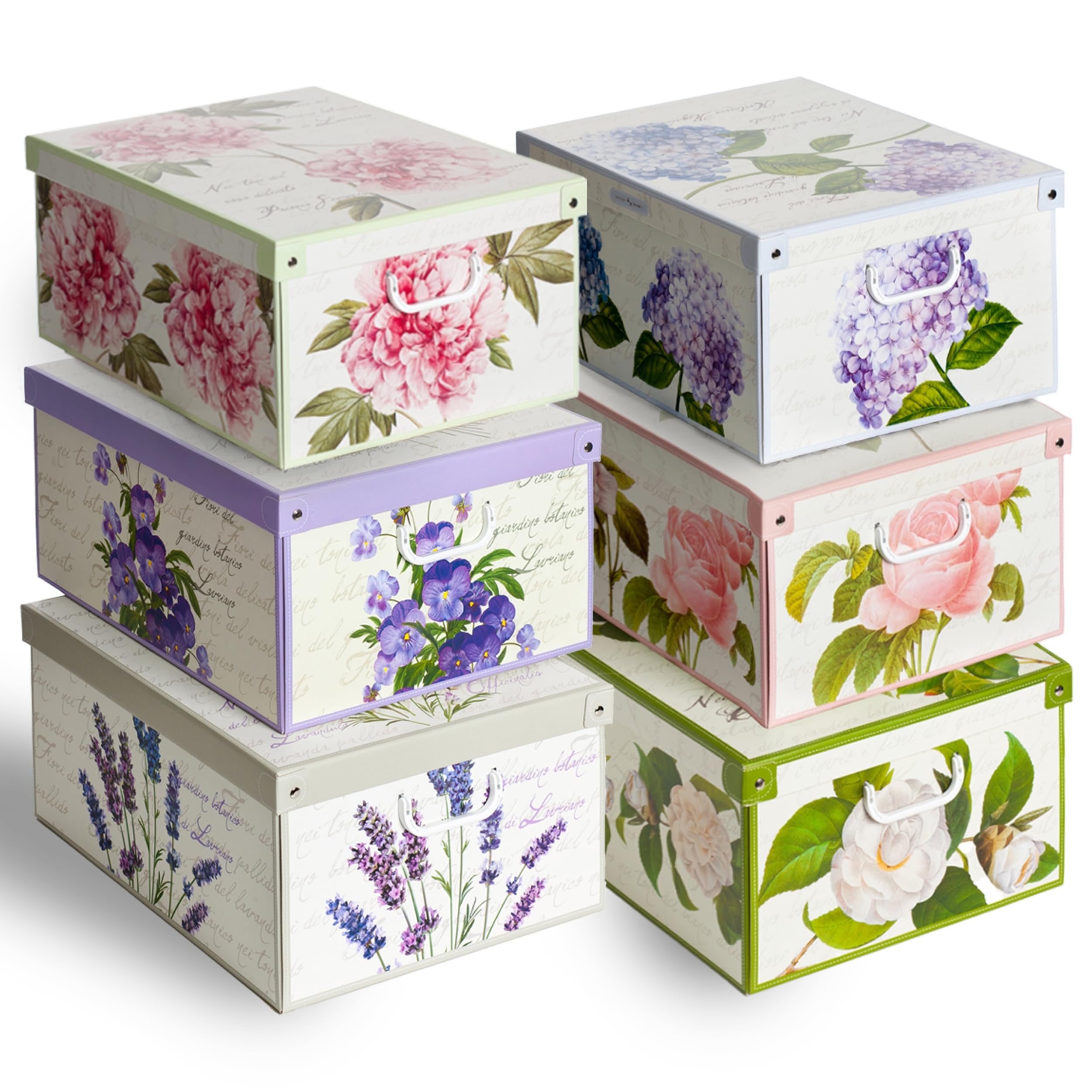 Juego de 6 cajas armario de cartón con motivos florales diferentes, para guardar ropa, ropa, cambio de estación, habitación infantil, caja de regalo organizador, 39 x 50 x 24 cm