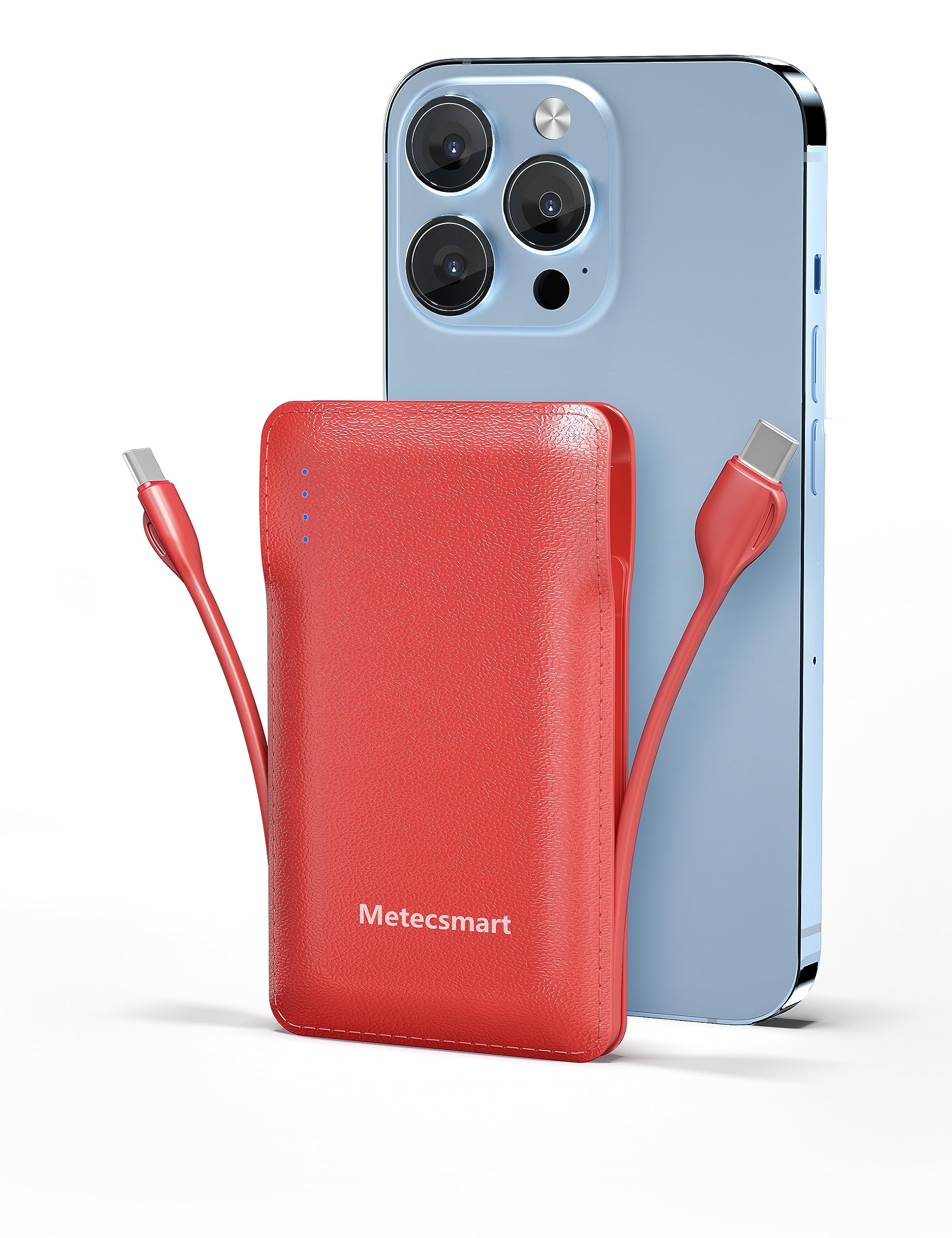 10000mAh Portable Phone Charger with Built-in 2 Cables, Small Slim Mini Power Bank Fast Charging, USB-C In/Output External Battery Pack, Travel Essentials Compatible with Android/IOS Phones