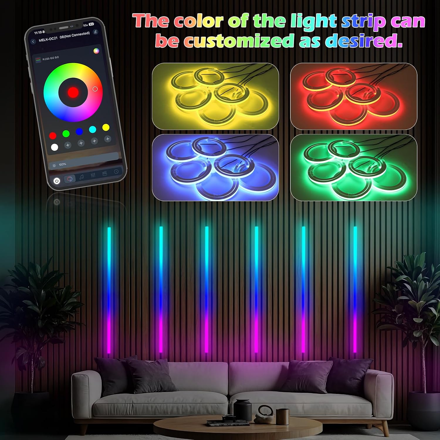 6PCS LED RGB Recessed Lighting Kit Smart Control Wall Panel Light, 39Inch image 5