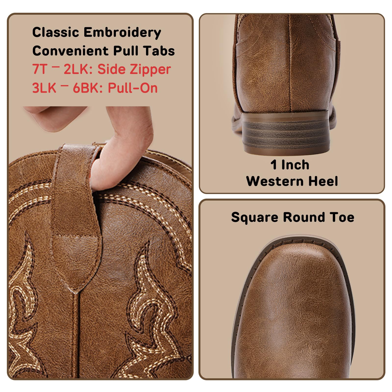 Choiran Botas vaqueras para niñas y niños, botas vaqueras occidentales unisex a media pantorrilla, zapatos de equitación para niños pequeños y niños grandes