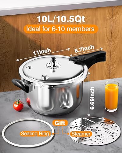 Miniatura 5 de WantJoin Olla a presión recipiente a presión de acero inoxidable de 10 cuartos de galón utensilios de cocina compatibles con inducción con