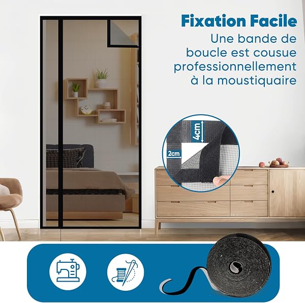 Sekey Moustiquaire Porte Résistant à Griffes de Chat, Moustiquaire Magnétique Ouverture Latérale, Rideaux en Fibre de Verre, Anti Insectes, Installation Facile, 90x220cm - 2