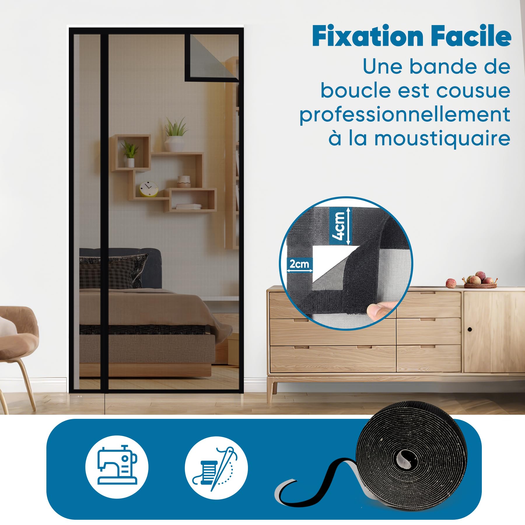 Sekey Moustiquaire Porte Résistant à Griffes de Chat, Moustiquaire Magnétique Ouverture Latérale Rideaux en Fibre de Verre, Balcon Anti Insectes, Installation Facile, 140x230cm