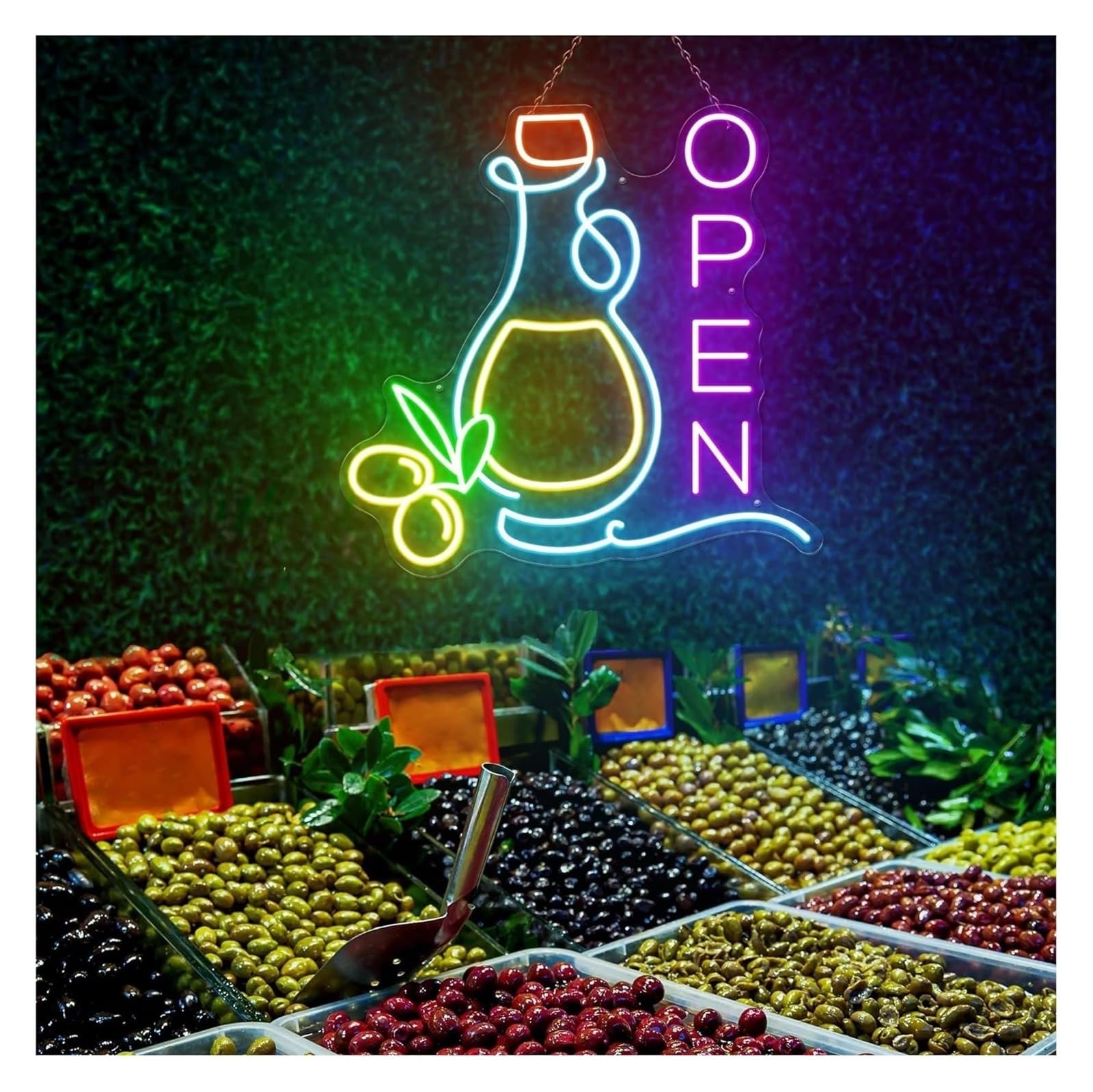 Segno di luce al neon Insegna al neon di benvenuto con scritta "Oil Open" e luminosità regolabile, 48 cm x(E)