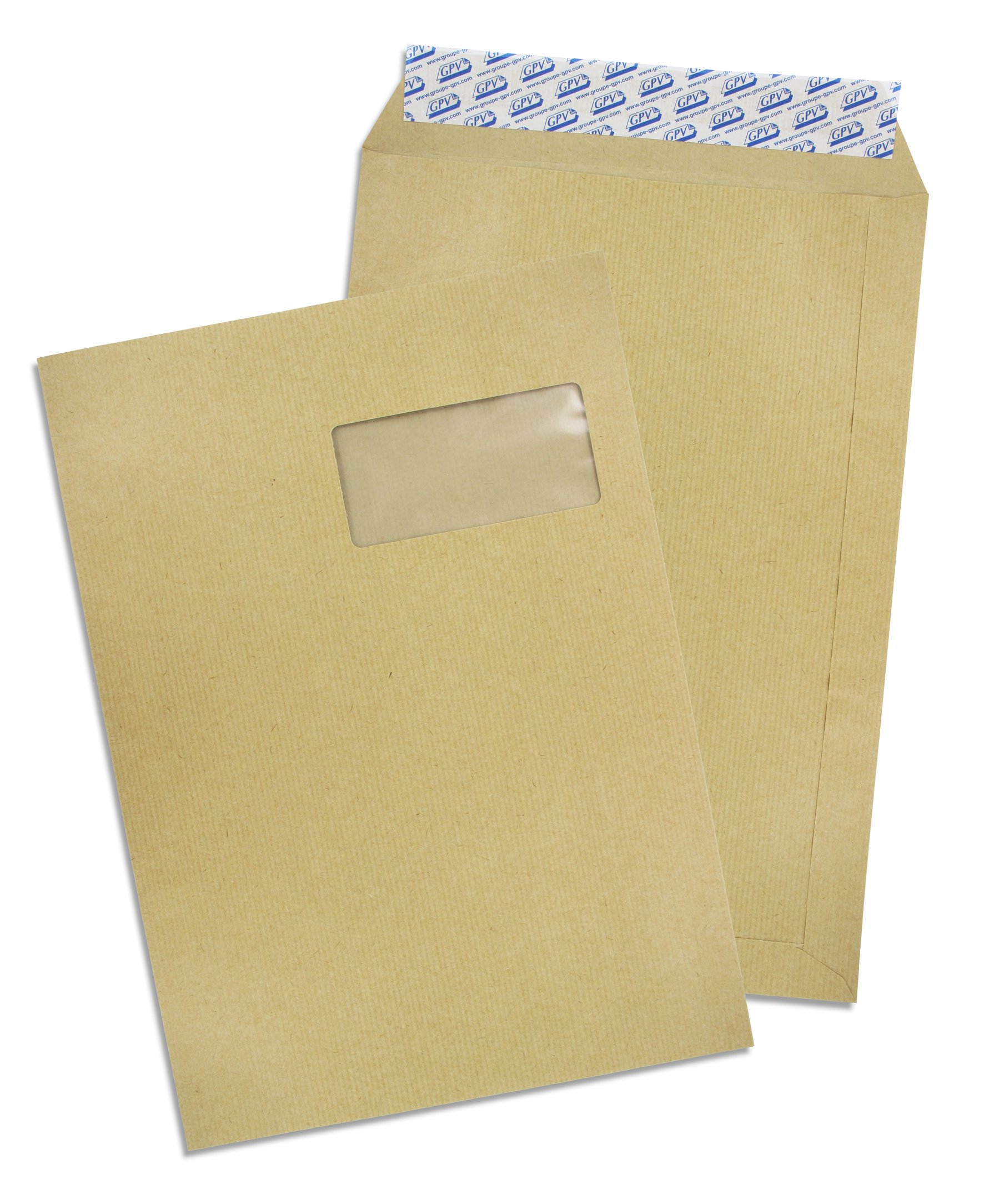 GPV - Boite de 250 Pochettes - Format C4 (229x324 mm), fenêtre de 100x50 mm, qualité papier kraft recyclé : 90 g/m2 - Certifié PEFC recyclé