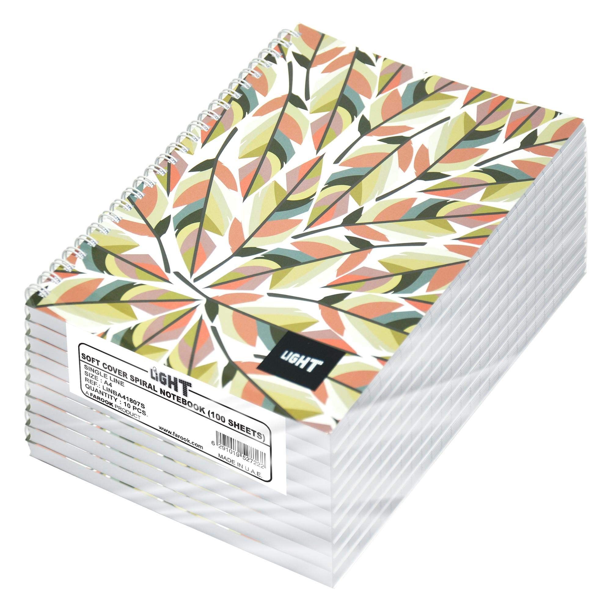 Light Spiral Soft Cover Notebook Single Line (Pack of 10 Pcs X 100 Sheets) A4 Size - LINBA41807S