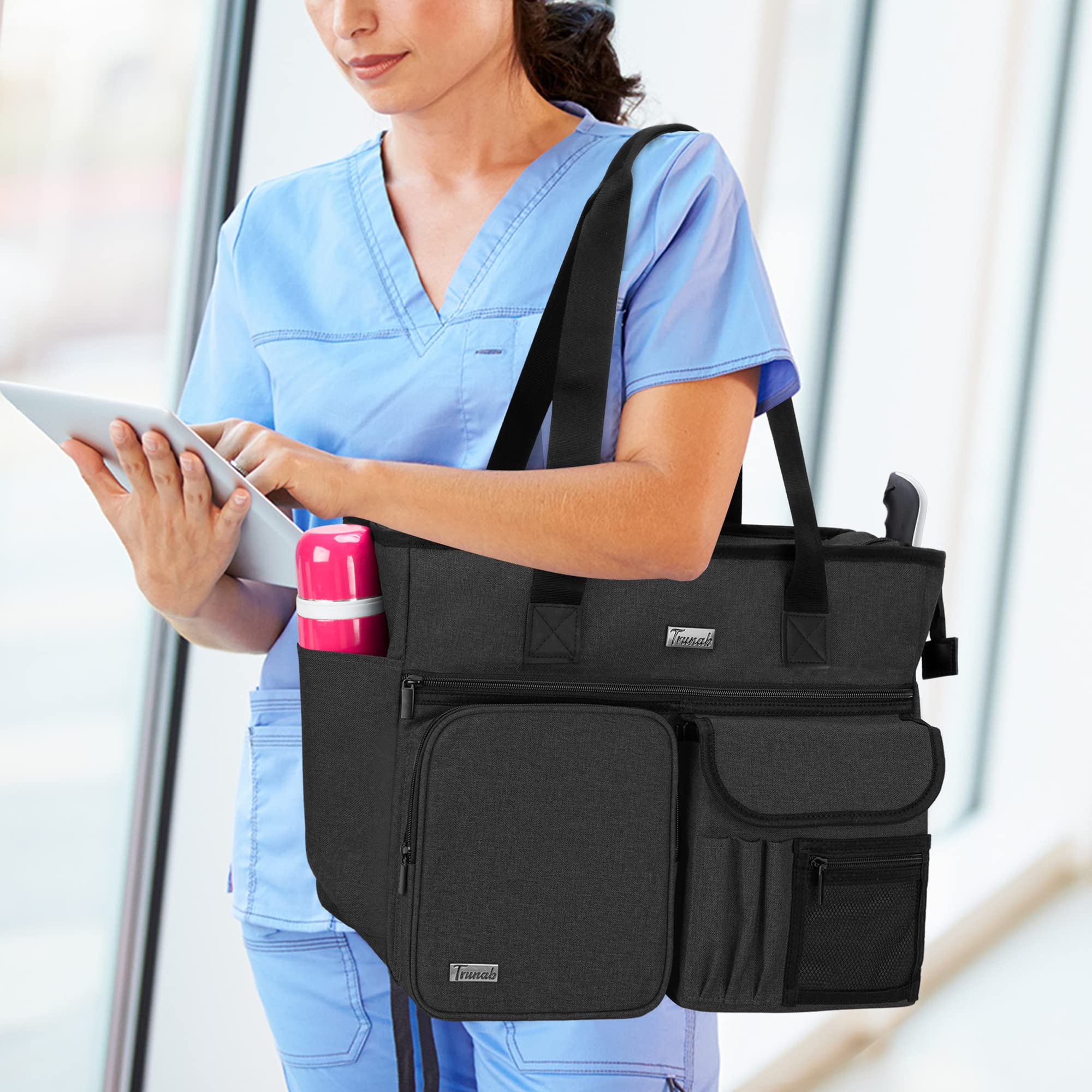 Trunab Sac Fourre-Tout d'Infirmière avec Housse Rembourrée pour Ordinateur Portable de 15,6", Sac d'Infirmière avec Plusieurs Poches pour Les Visites de Soins Palliatifs et Les Soins à Domicile