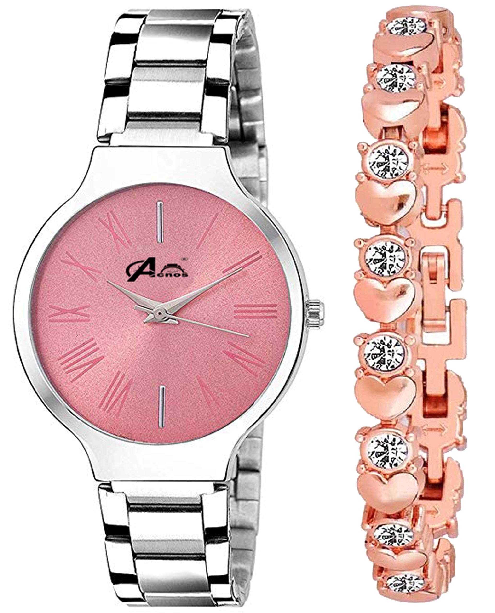 Premium Brand - A Branded Watch 4 Different Dial Black-Blue-Pink-White Stainless Steel Silver Band with Rosegold braclet and Watch for Women Watch for Girls-image-42