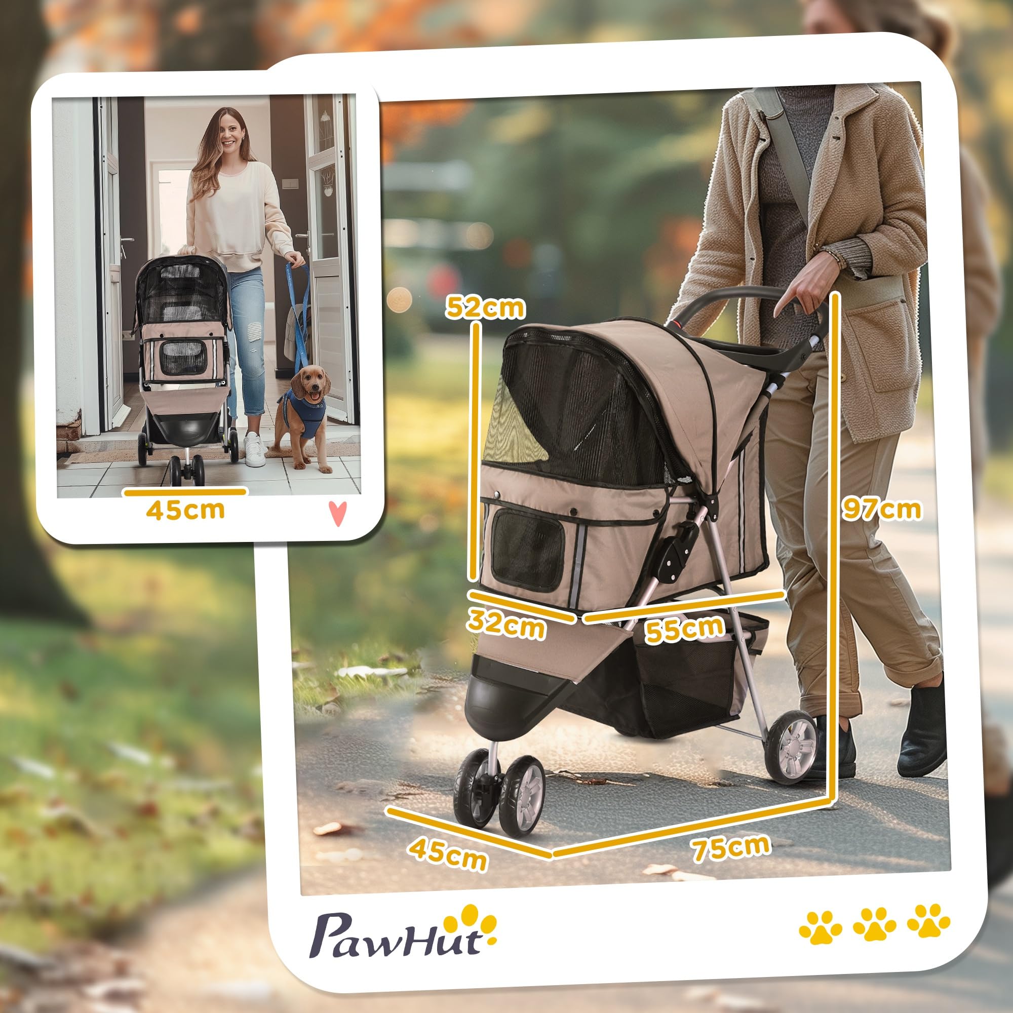 PawHut hondenbuggy hondenkar katten veelkleurig koffiebruin
