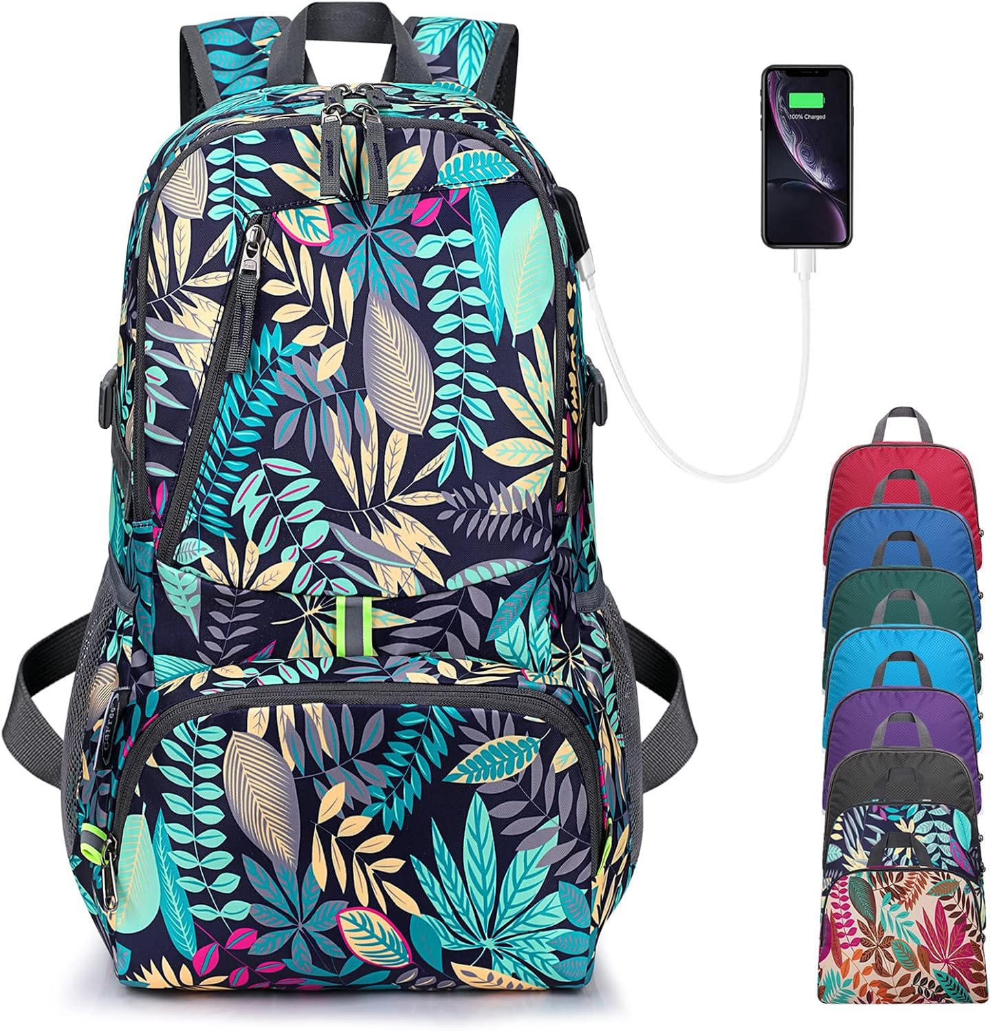 G4Free Foldable Hiking Backpack 40L Lightweight Daypack For Travel Camping Outdoor With USB Port