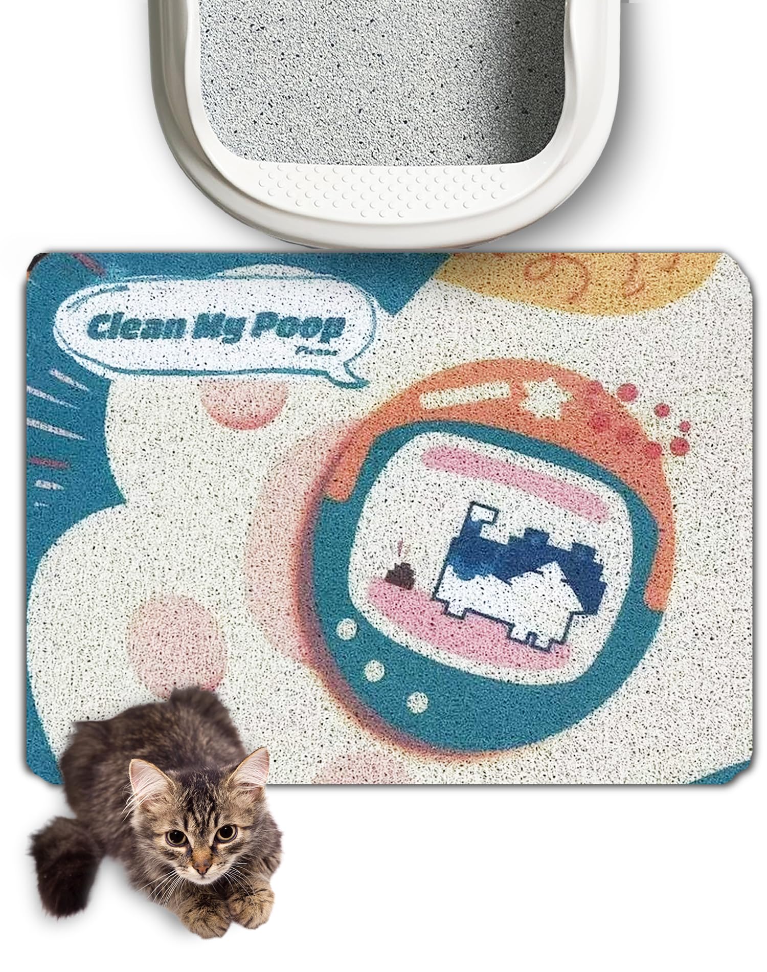 Lukamoo® Cute Cat Litter Mat (60x40cm), Large, for Kitty Litter & Cute Cat Litter Box, Cat Accessories for Indoor Cats (Rainbow (Black) (Eternal Cat)