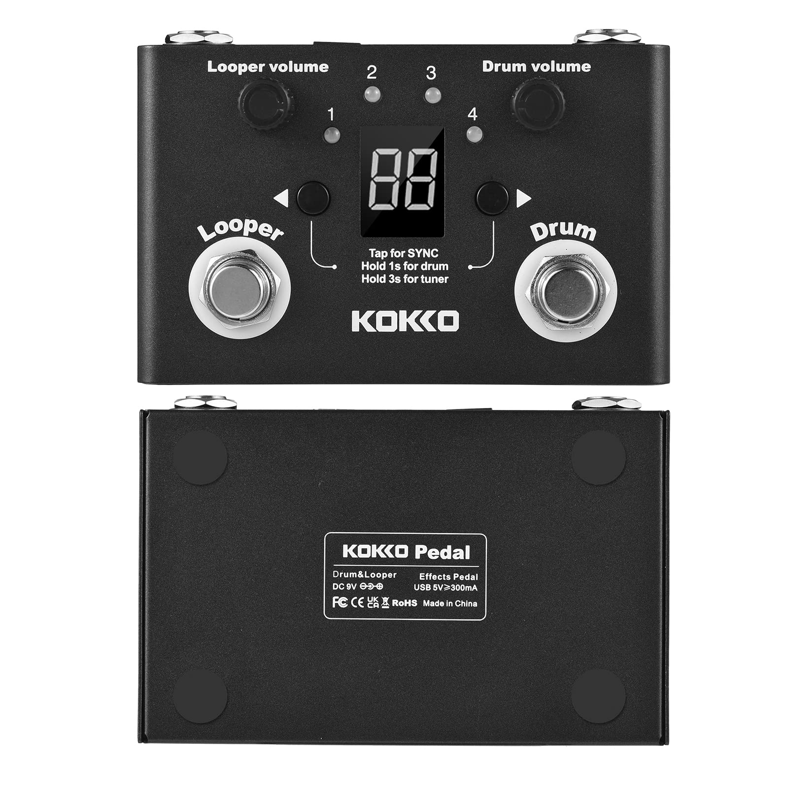 Multifonctionnel Drum & Looper Effet Pedal Tuner BT Page-Turner Phrase Loop Recording Drum Machine Effect Compact Pedal Instrument de musique portable Pédale d'effet Tuner numérique,Pédale d