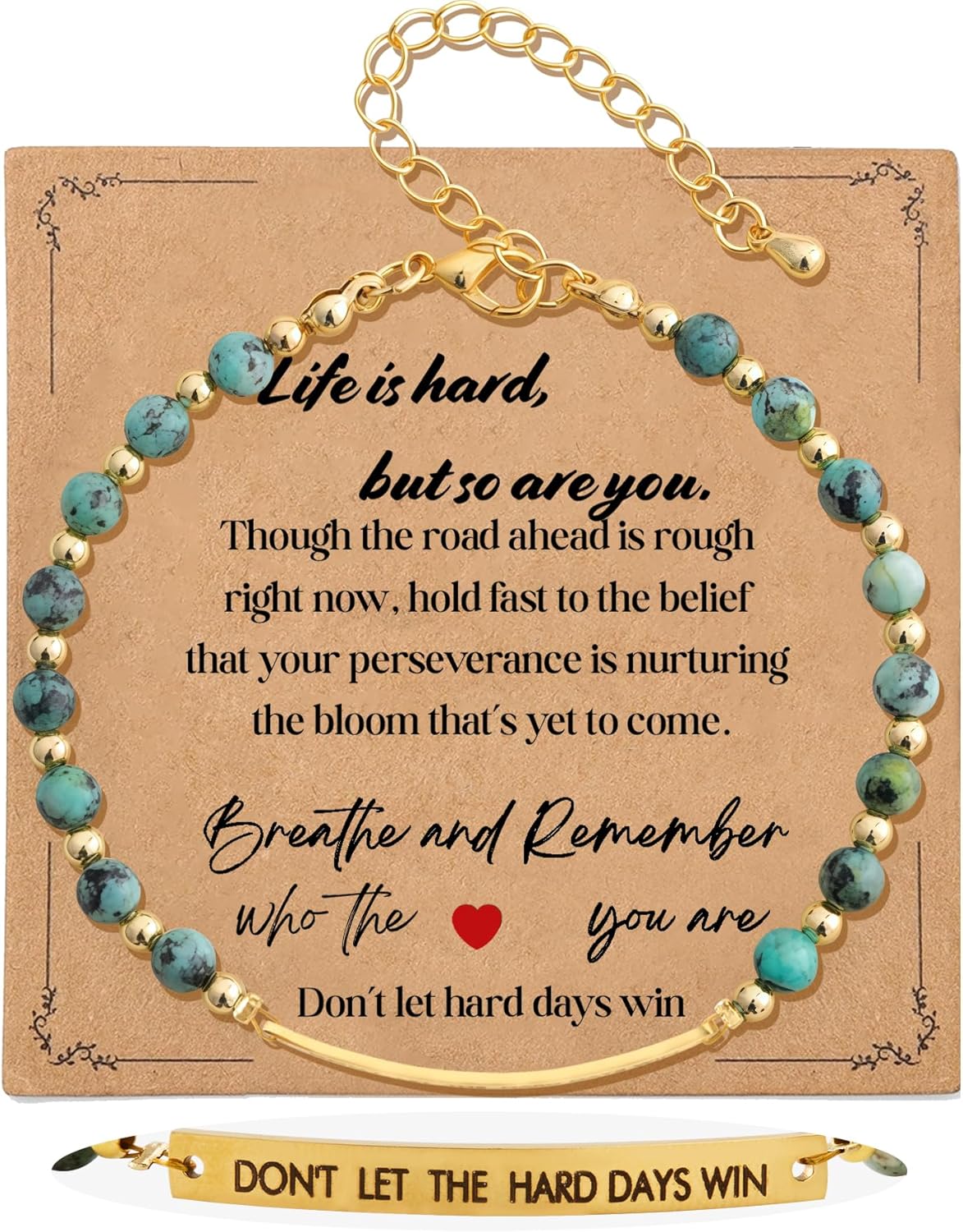 Dont Let The Hard Days Win Bracelet - Inspirational Dont Let The Hard Days Win Adjustable Bracelet Beaded Jewelry Gifts, Stainless Steel Engraved Motivational Word for Women Men