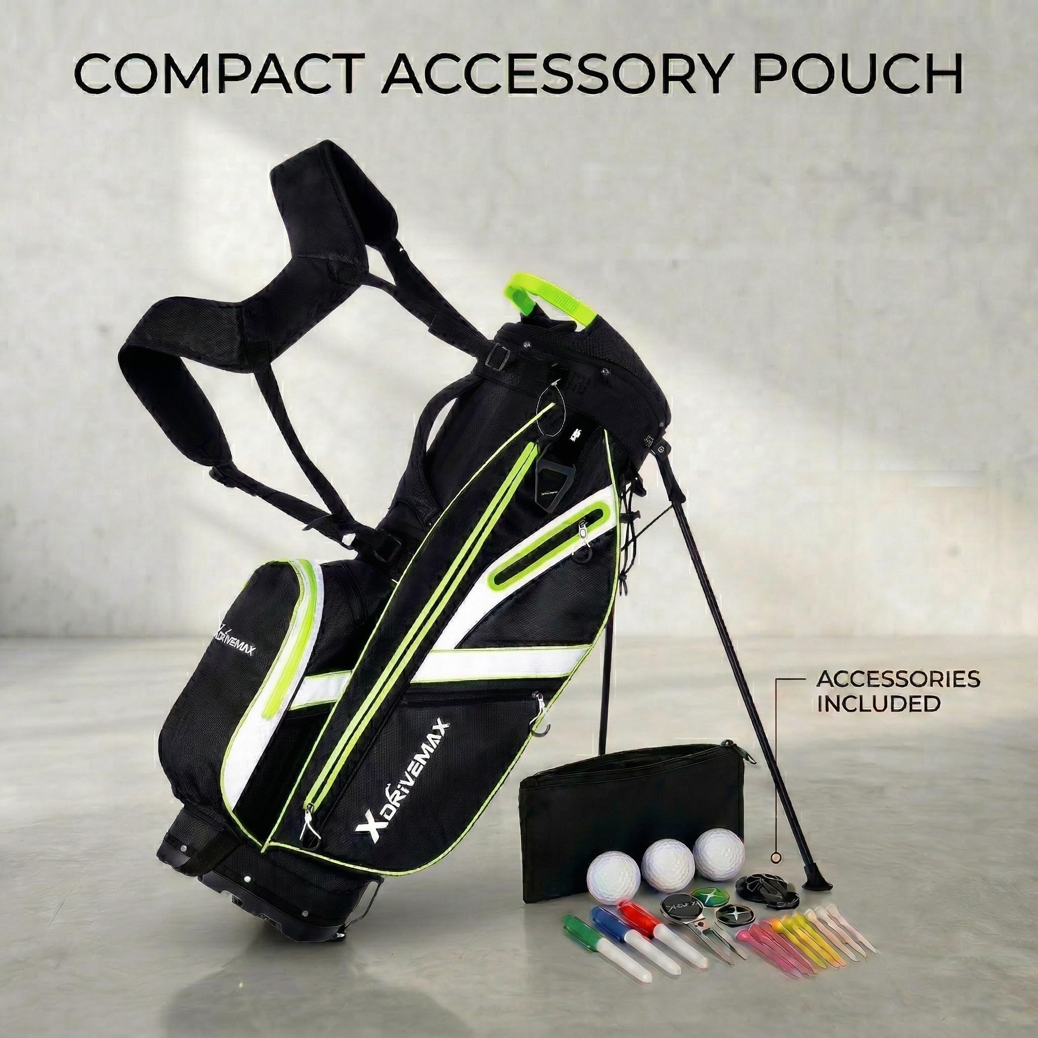 XDriveMax Golfbag, leichtes Golf standbag mit 8-facher Unterteilung für Herren und Damen,Premium Golf Bag mit Regenhülle, Kühlfach und Golfzubehör Kit