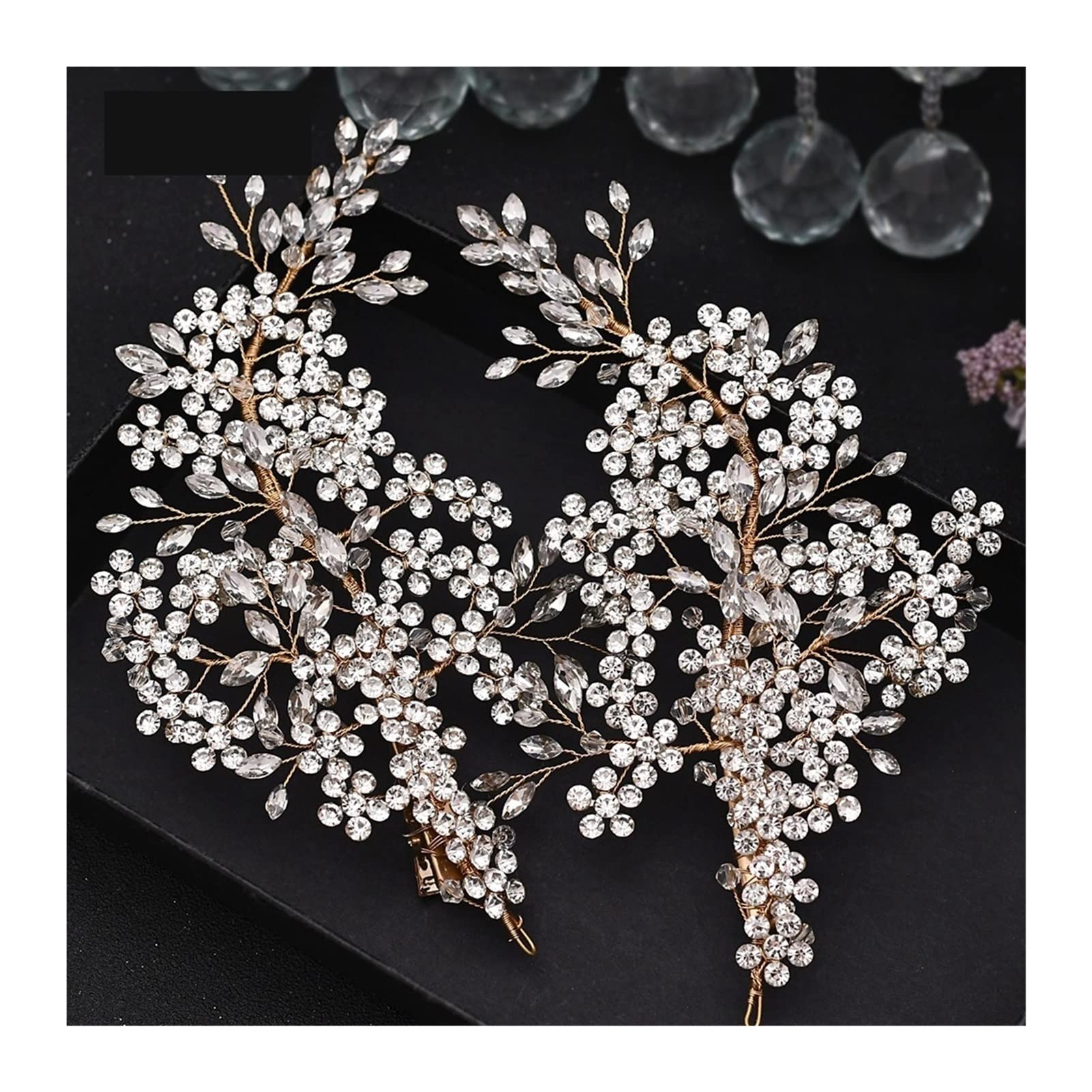 Exquisites Strassbrauthaarclip Set handgefertigtes Haarnadel Brautjungfer Tiara Braut Haarzubehör for Frauen (Metal Color : G-Right)