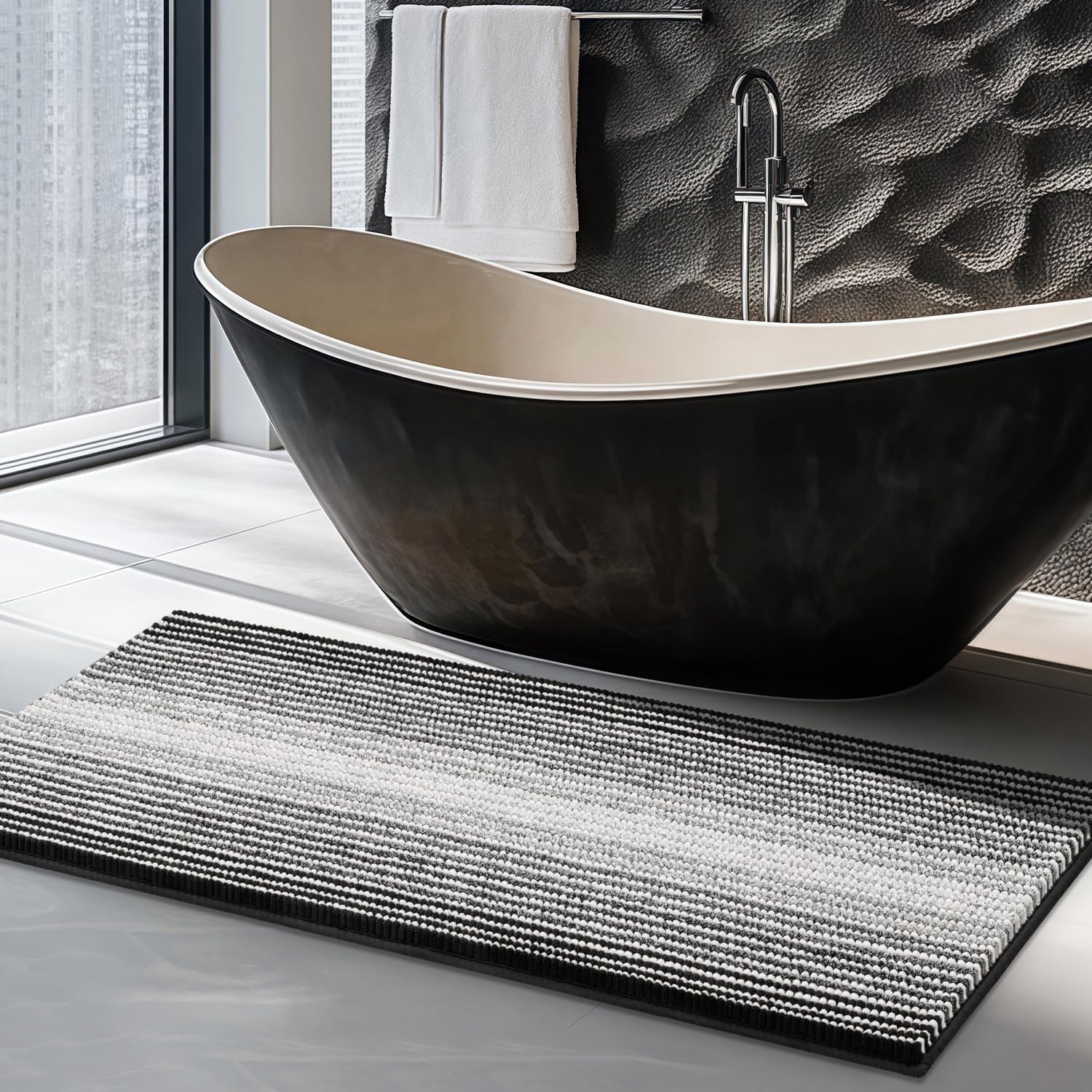 CYMAY Large Bathroom Rugs Non Slip-Chenille Bath Mat Shower Rug Soft Water Absorbent Bathmat-Bath Rug in Front of Bathtub Sink Bathroom Floor-Quick