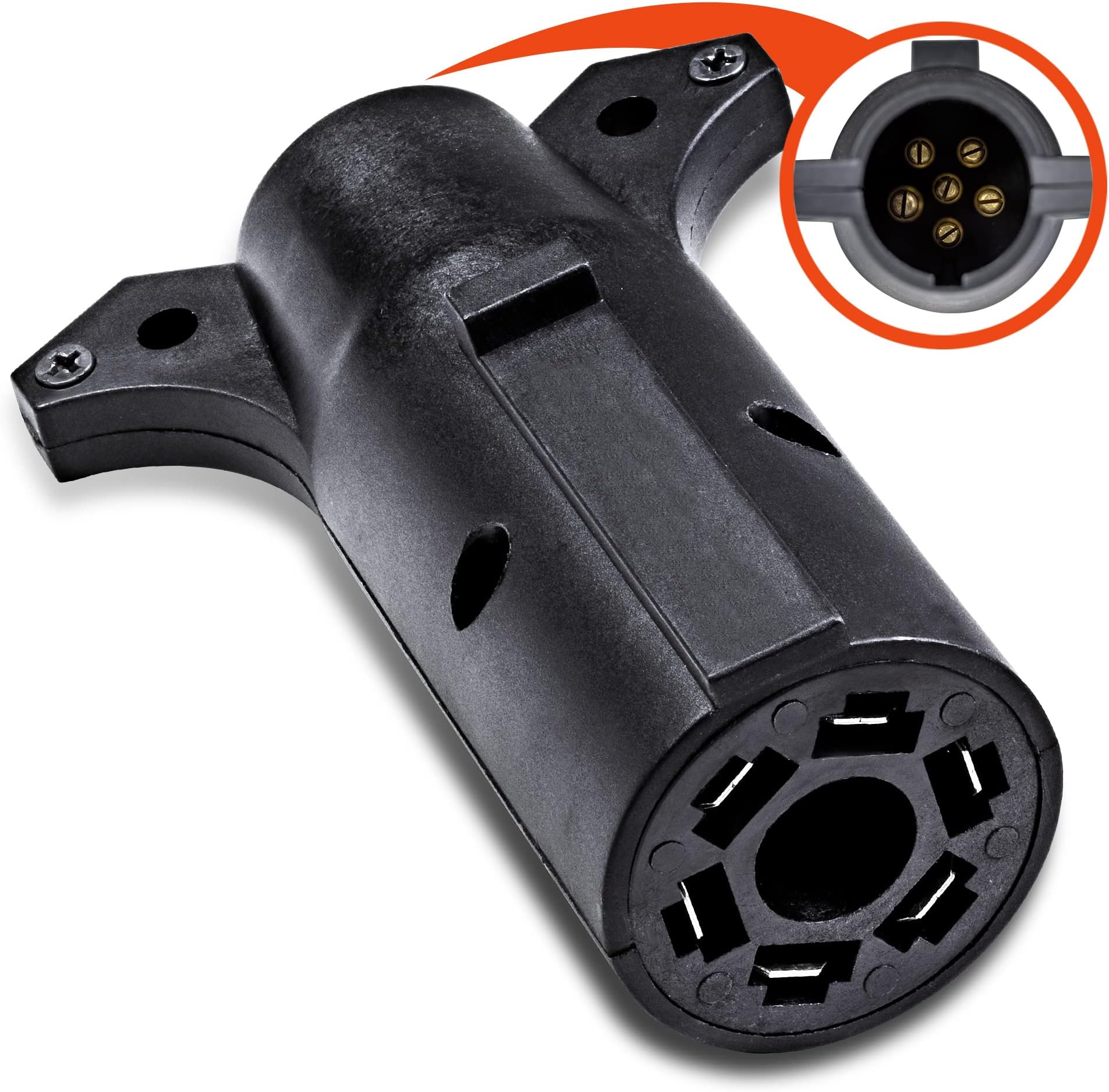 True Mods 7-Way Blade to 6-Way Round Trailer Adapter [Nickel-Plated Copper Terminals] [Rugged Nylon Housing] [Compact Design] 7-pin to 6-pin Trailer Wiring Plug Adapter