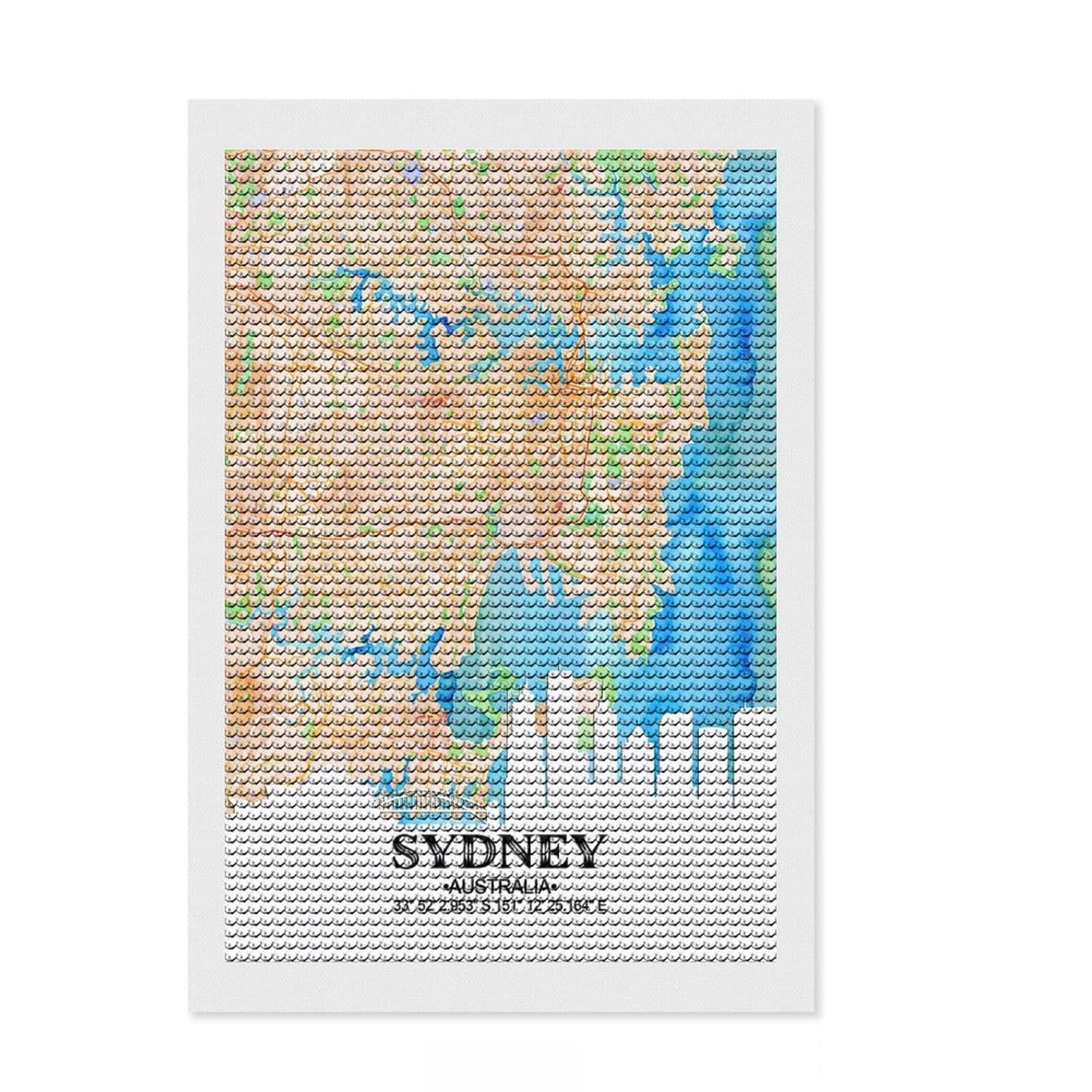 Junmoney Sydney 5D Diamond Painting Kit 8"x12", Round Gems, Aesthetic Room Decor, Seasonal Gift Choice, Gift Idea, Leisure Activity