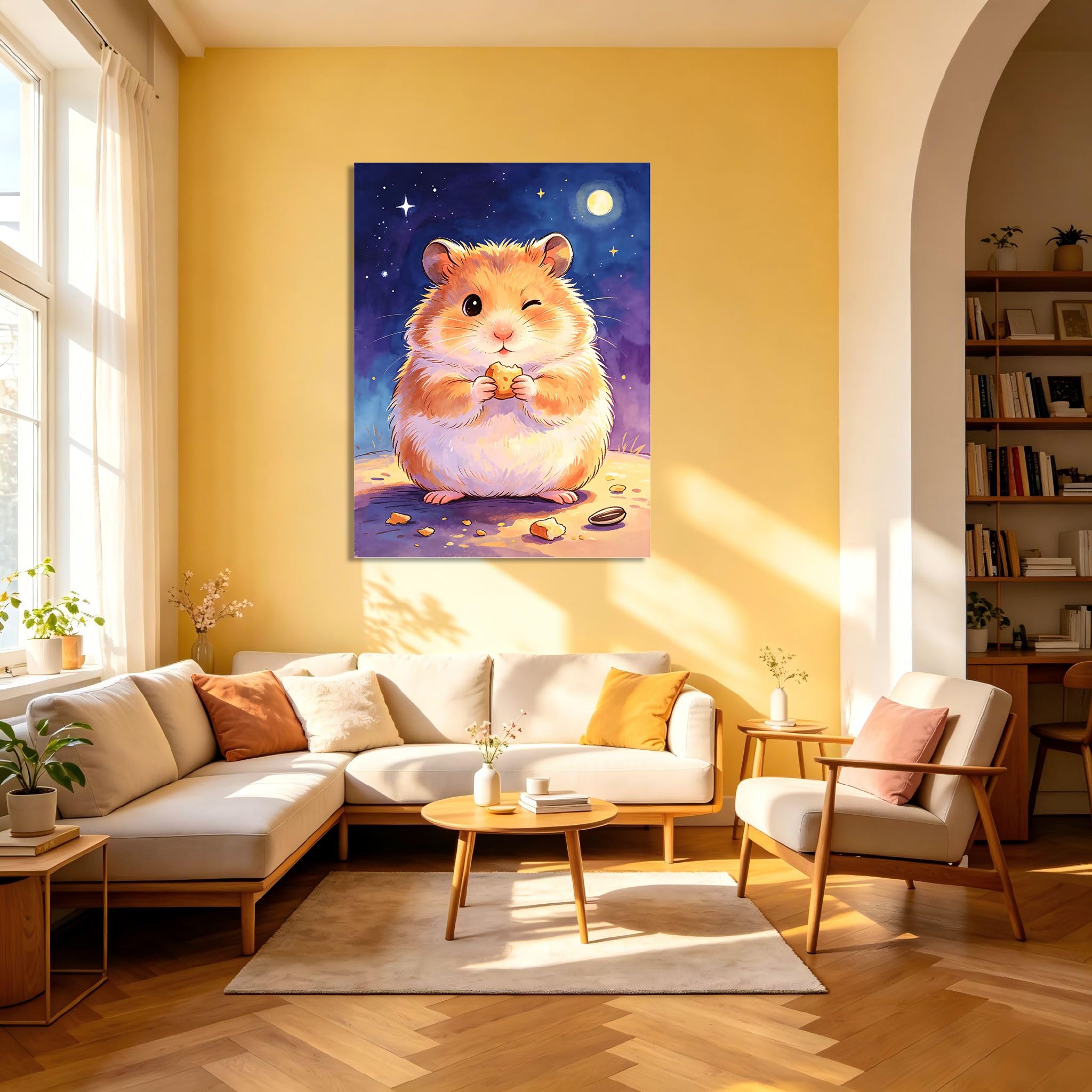 TNGHHSGA Cuentos de Aventuras de Zizi 45Cuadro en Lienzo de Hámster Adorable, Arte de Pared Infantil, Decoración para Habitación de Niños, Dormitorio y Guardería40x52cm Lienzo envuelto