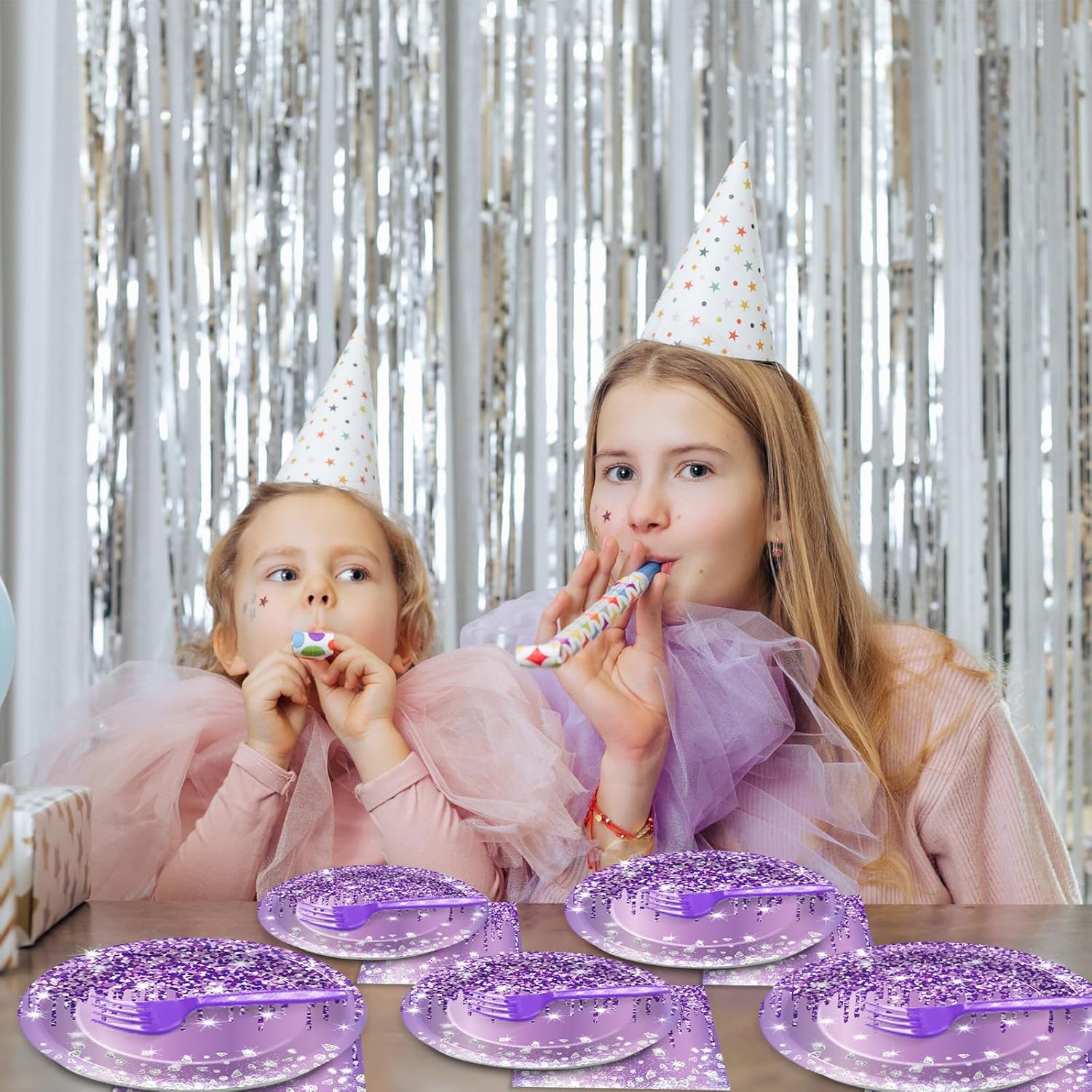 200PCS Purple Birthday Party Plates and Napkins Purple And Silver Birthday Party Decorations Purplish silver Theme Tableware Set Serves 50 Guests Girls Ladies Women Wedding Favors - Image 5