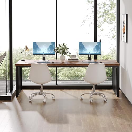 Tribesigns 180 cm Computer Desk, Desk with Heavy Duty Metal Frame, Workstation Study Desk for Home Office, Brown (Without Chair) (Brown) - 7