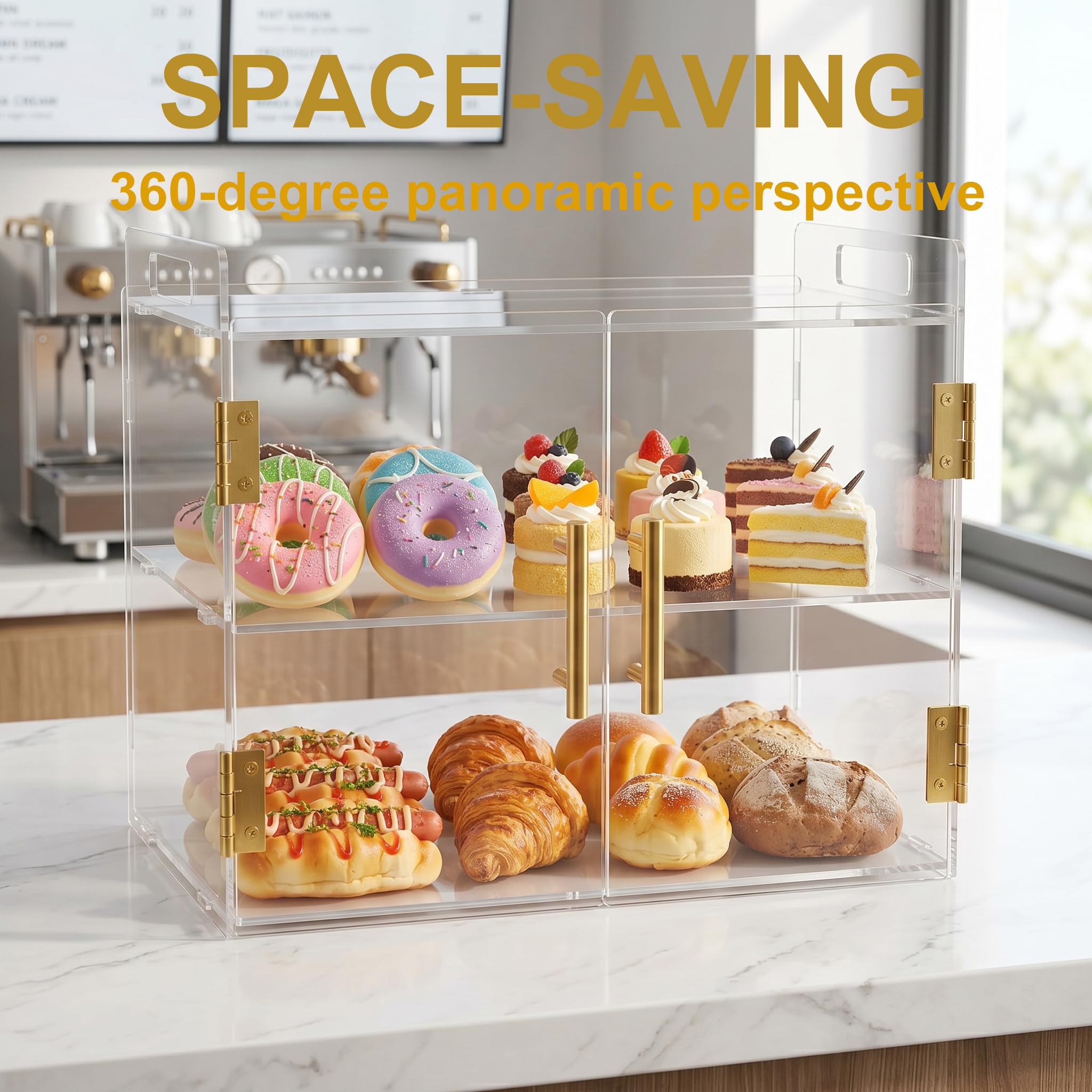 Vetrina da banco a 2 livelli con porta automatica elastica, vetrina per pasticceria in acrilico, per pane, dessert, cucina, bagno e trucco