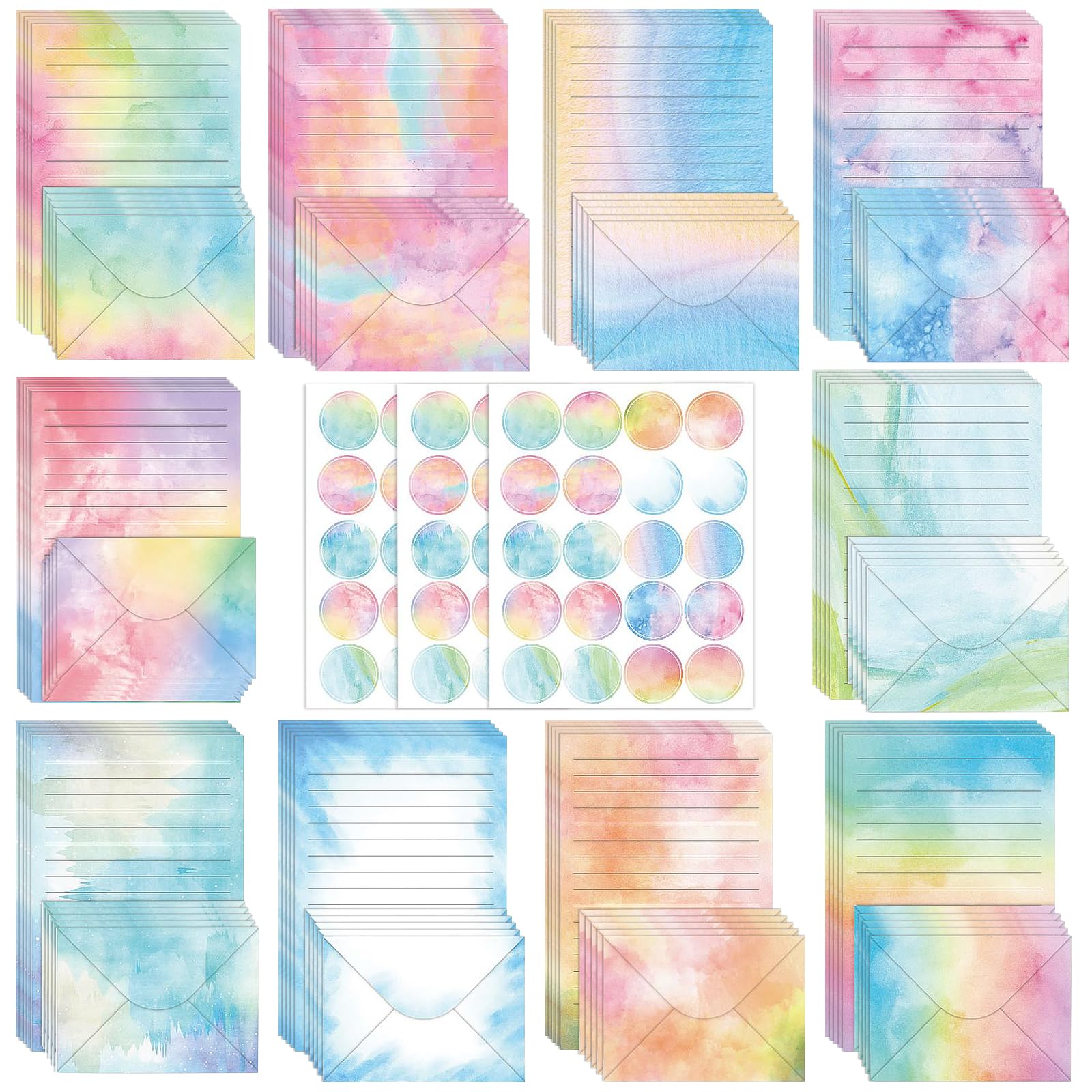 inodiref 160 PCS Stationery Paper Set Letter Writing Paper and Envelopes Beautiful Writing Paper and Envelopes Watercolor Letter Paper for Letters Valentine's Day Students Office Supplies(10 Colors)