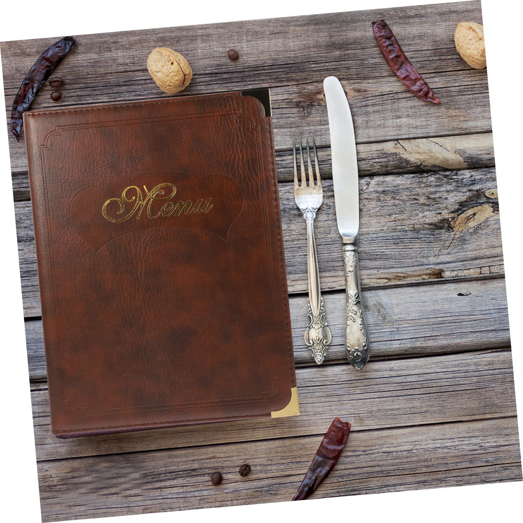 Portamenús Fácil de Reemplazar Contenido y Exhibir Cartas Tamaño A4 de Cuero para Restaurante Diseño Simple y Práctico, Carpeta para Menú